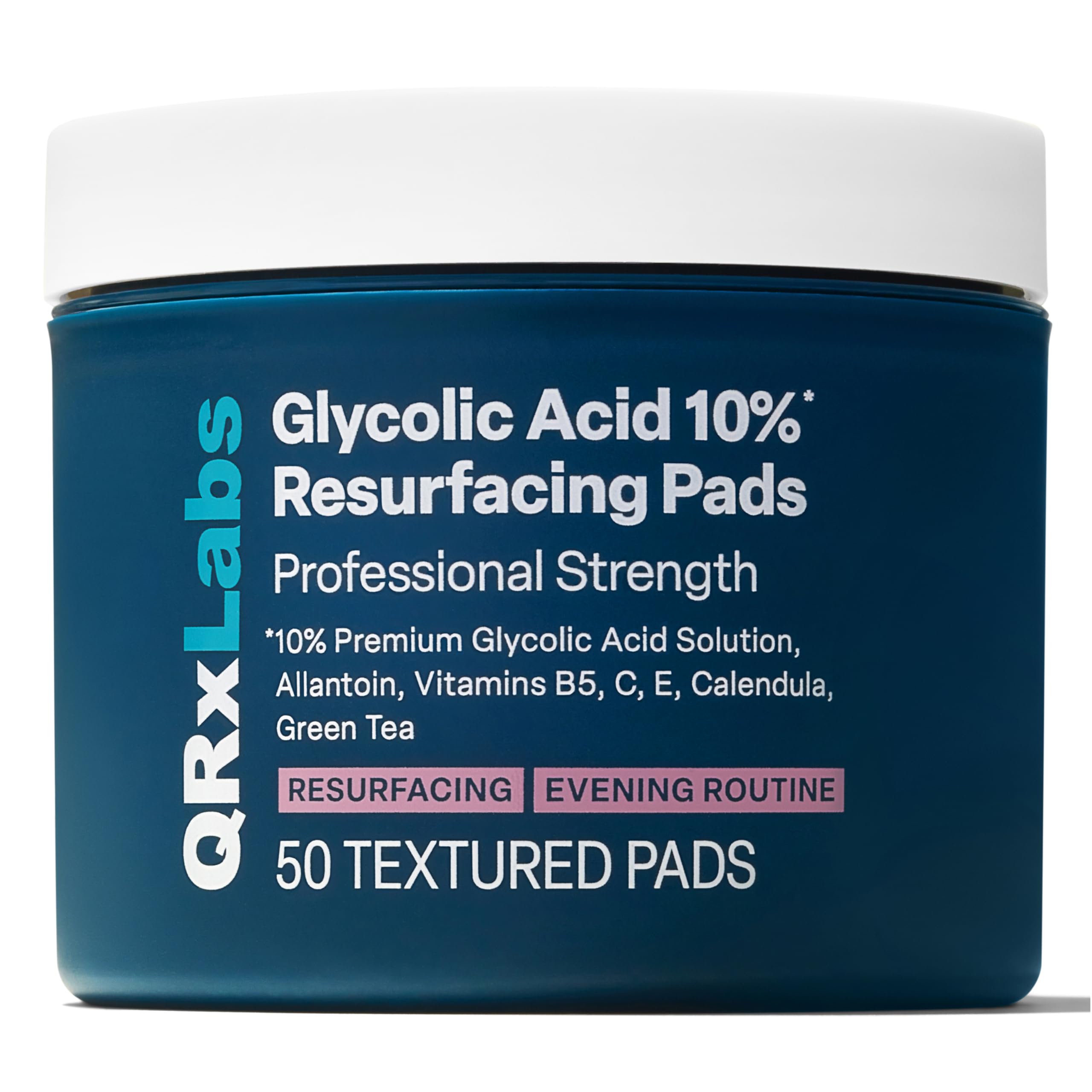 QRxLabs Glycolic Acid Pads bottle for at-home exfoliation with mint scent