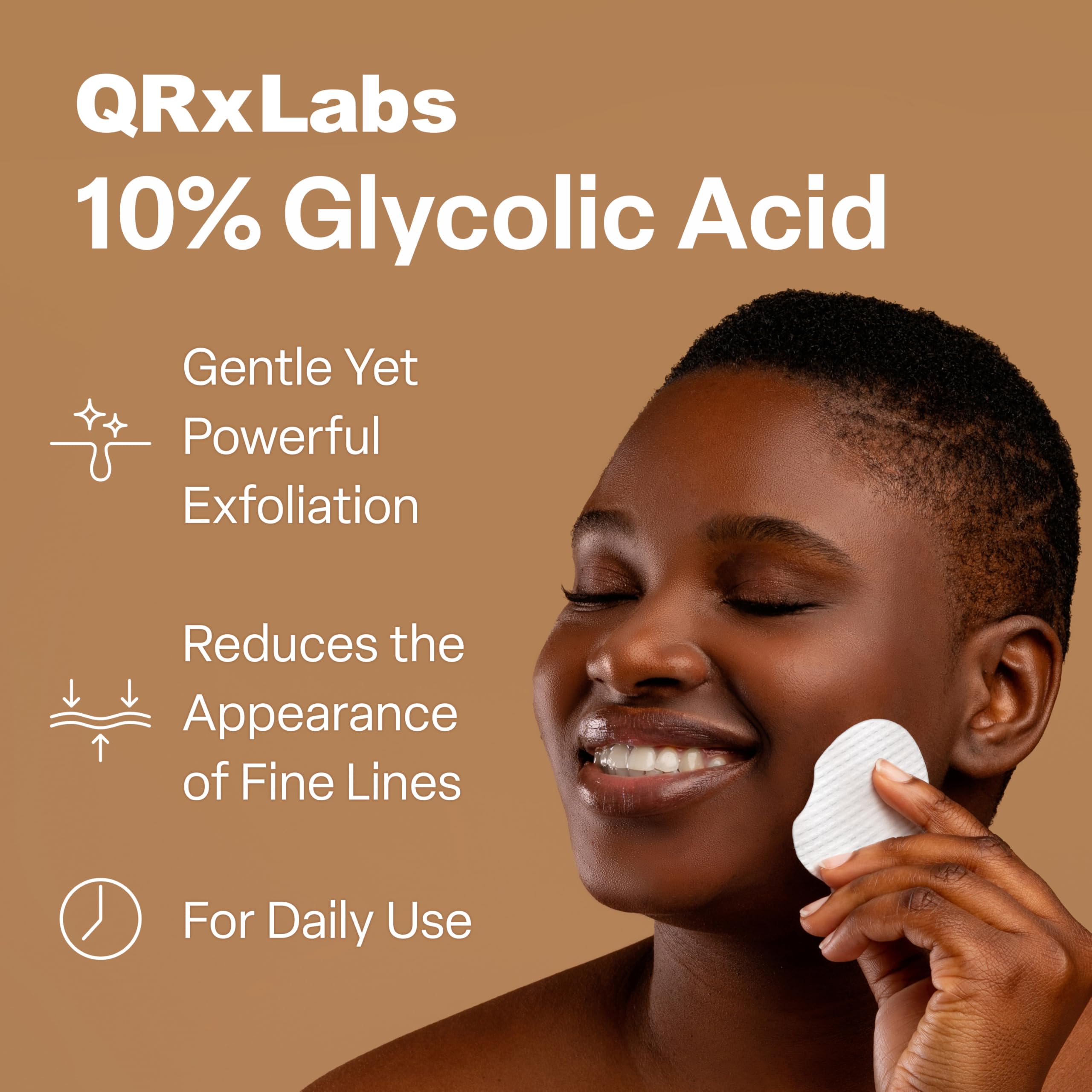 QRxLabs Glycolic Acid Pads closeup textured pad for gentle daily exfoliation