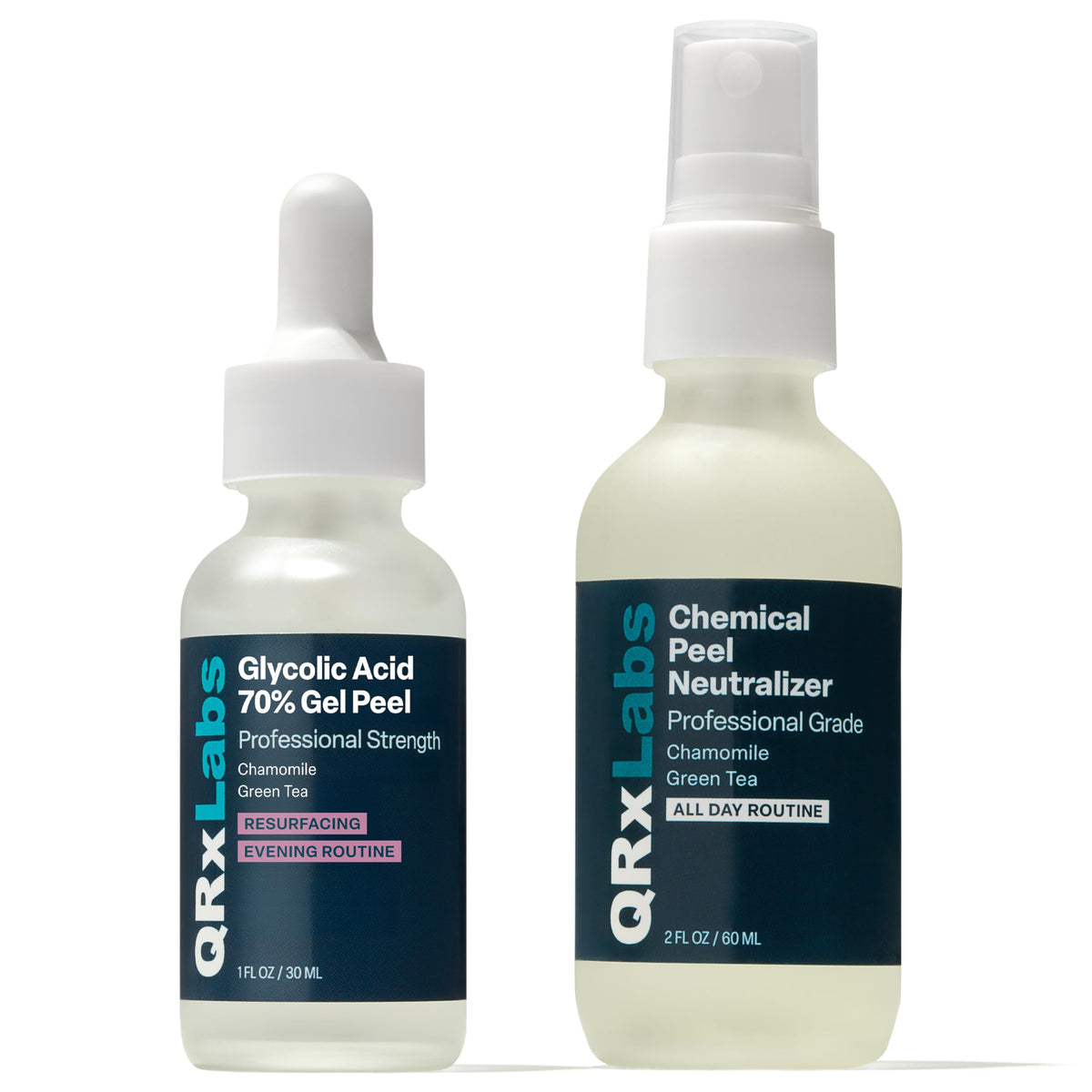 QRxLabs glycolic acid peel 1oz bottle for at-home exfoliation and resurfacing.