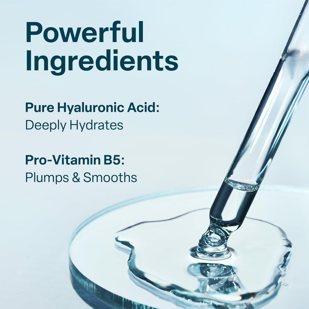 QRxLabs Hyaluronic Acid Serum Vitamin B5 label highlighting hydration ingredients.