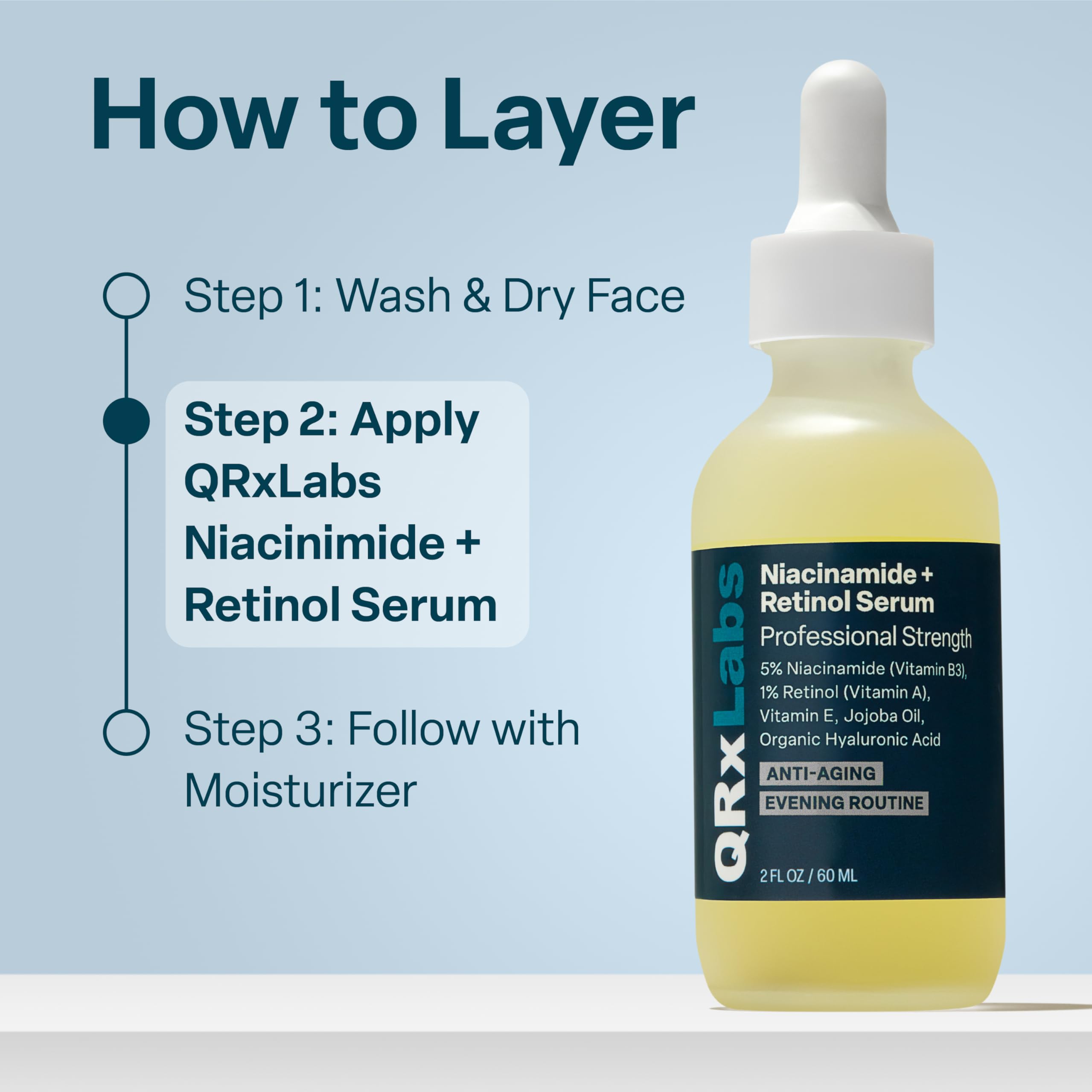 QRxLabs Niacinamide Serum amber bottle showcases premium packaging and protection from light
