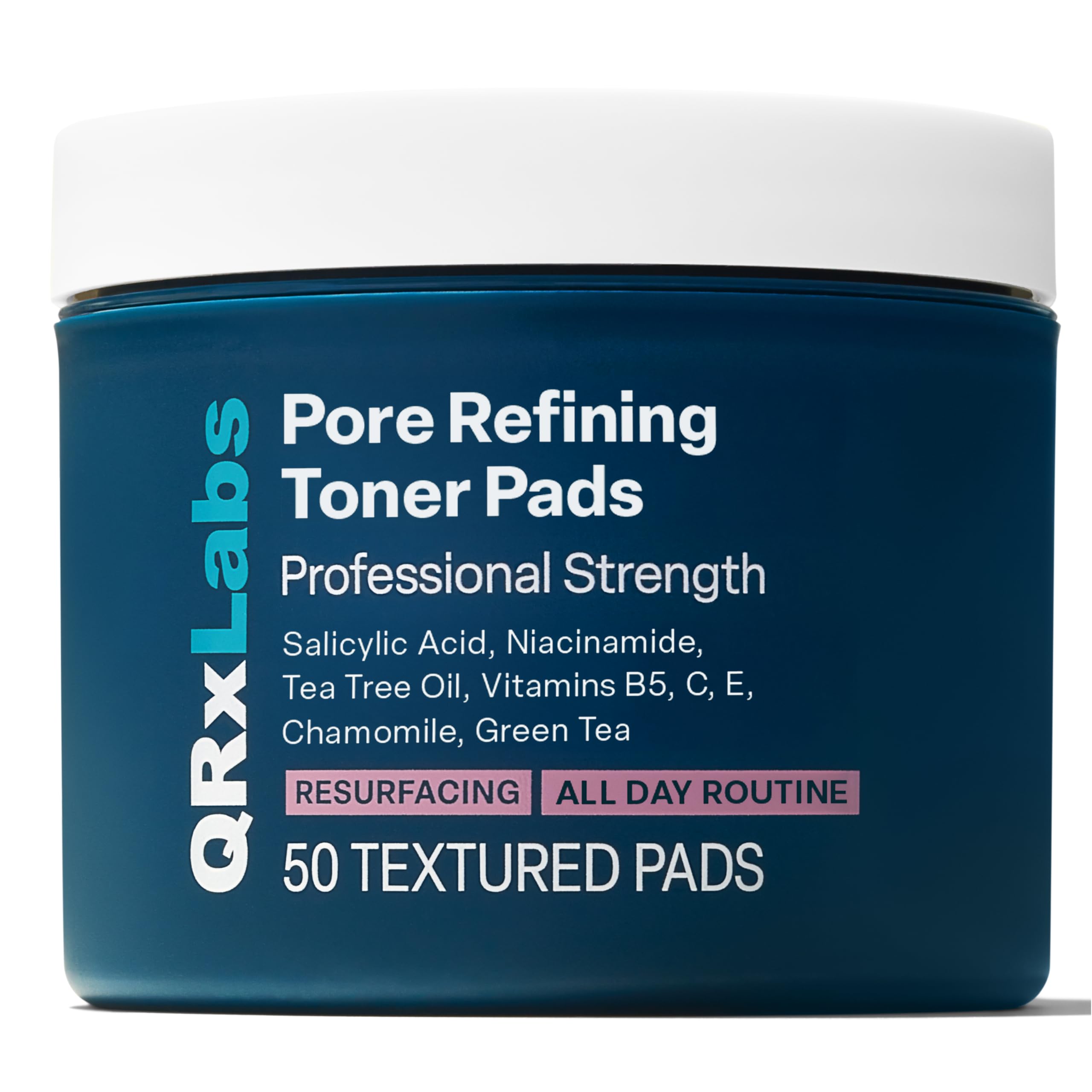 QRxLabs Pore Refining Toner Pads packaging — refreshing, pore-minimizing skincare.