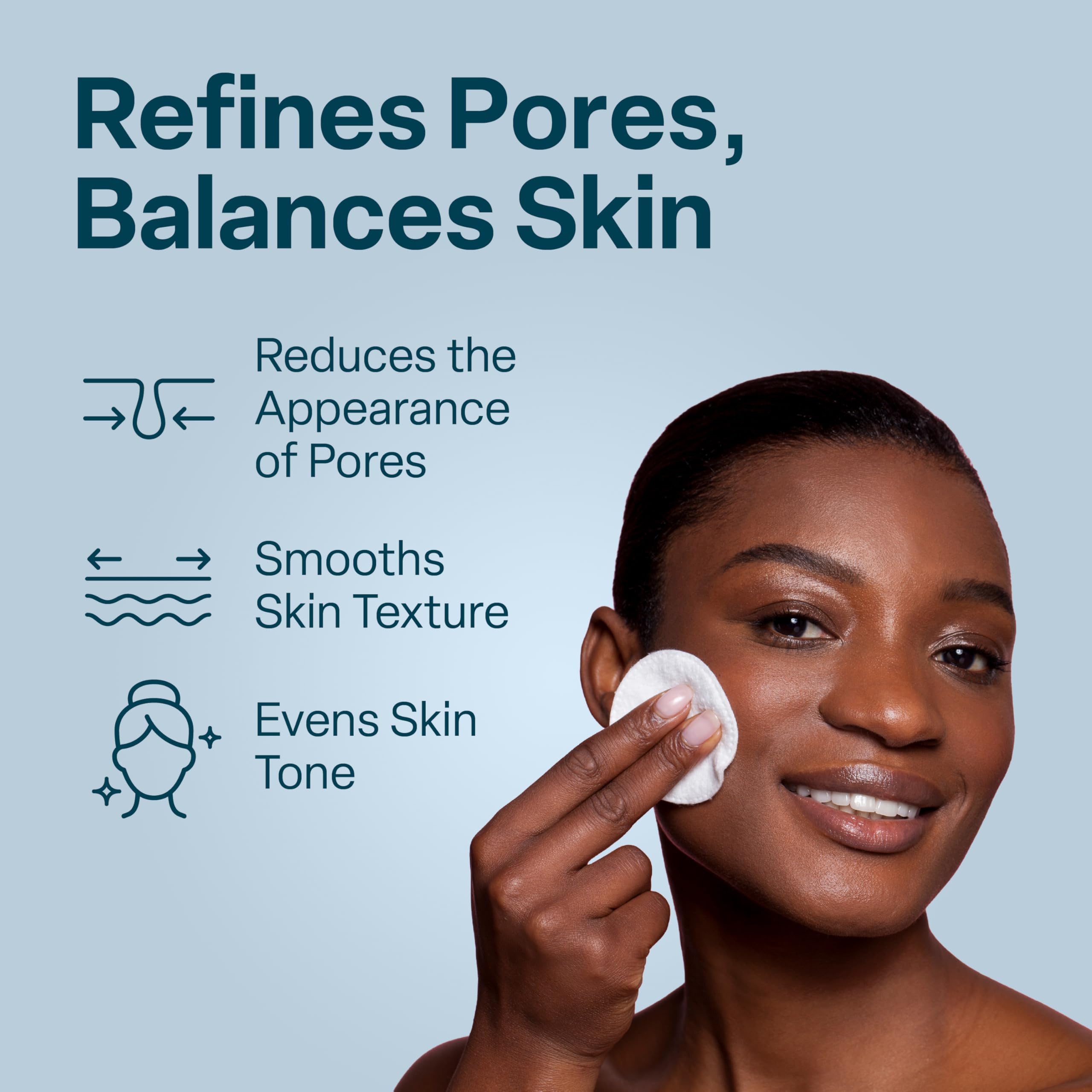 QRxLabs Pore Refining Toner Pads pad close-up — gentle exfoliation for pores.