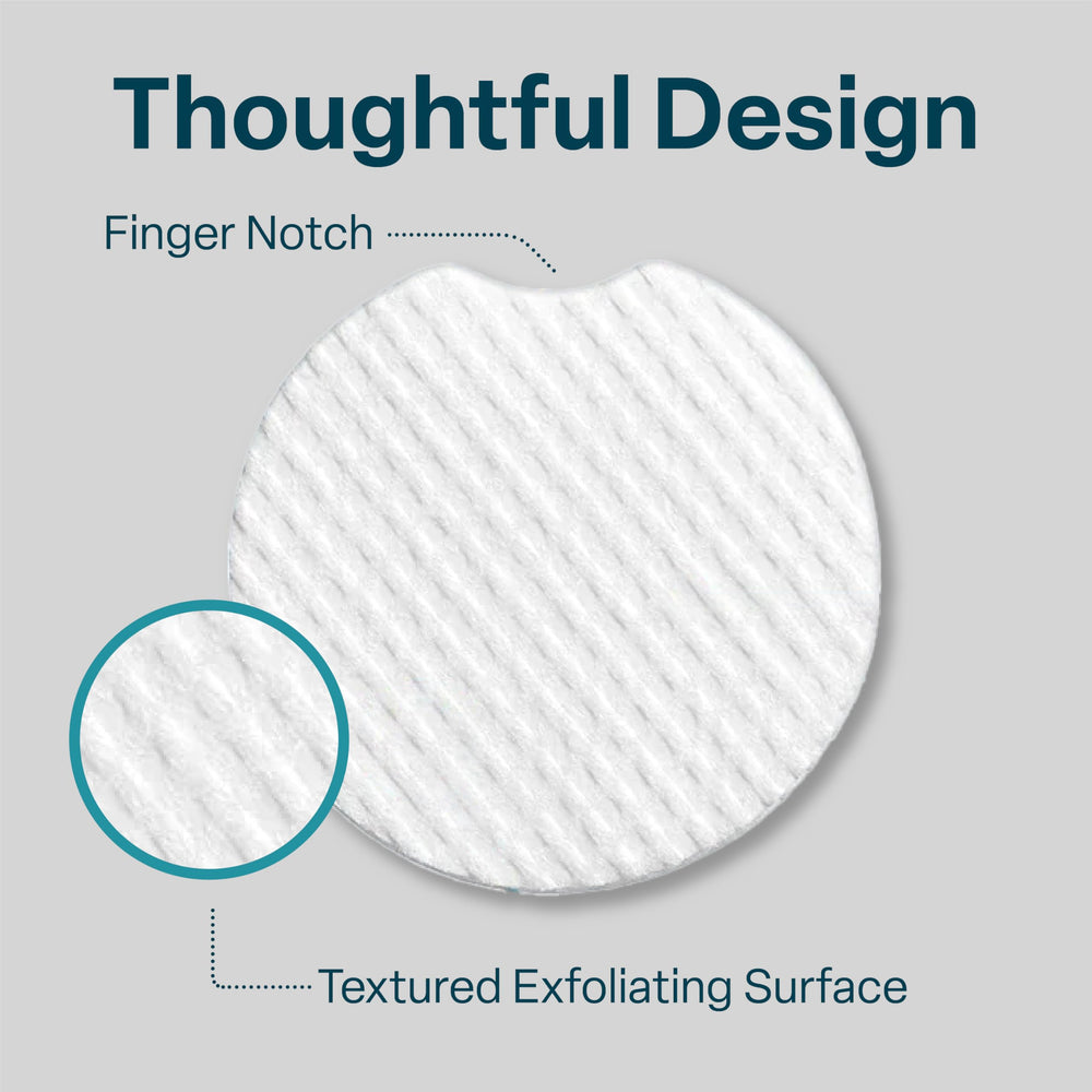QRxLabs Pore Refining Toner Pads texture on skin — smoother, more even-looking complexion.