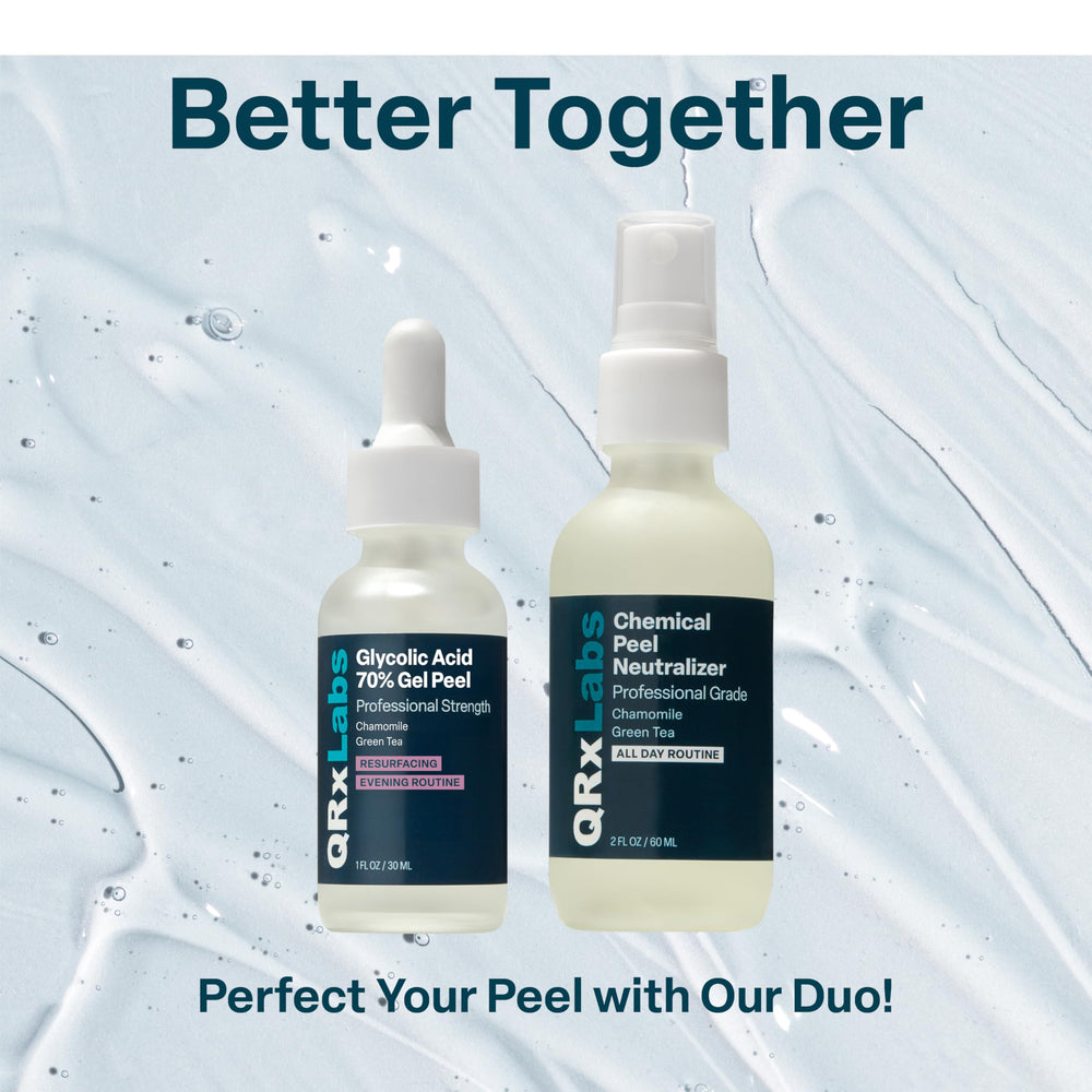QRxLabs post-peel routine supports comfort with glycolic neutralizer.