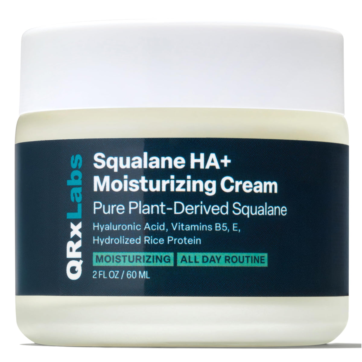 QRxLabs squalane face moisturizer bottle showcases clean, vegan hydration for daily use.