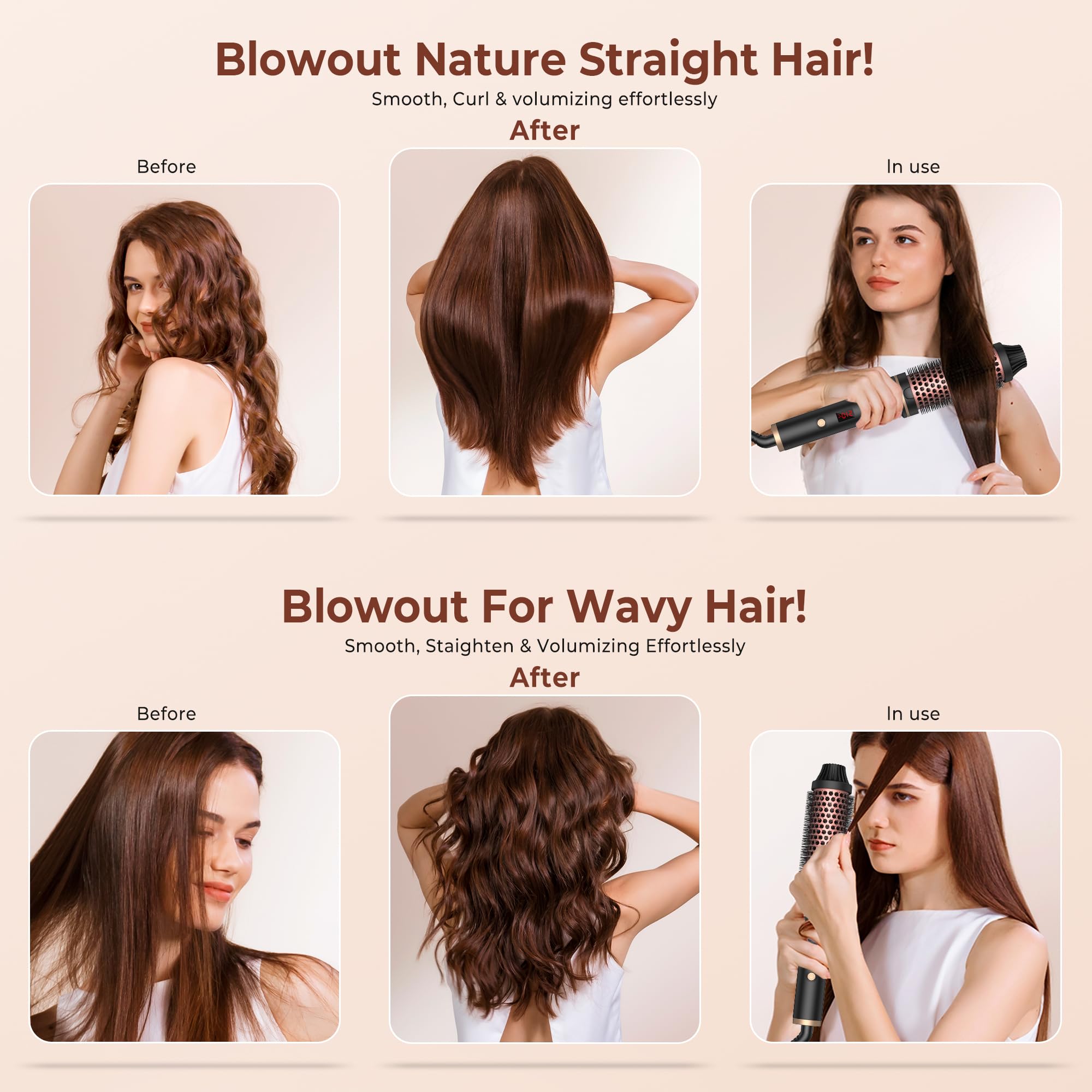 QSOOWIS root-volume styling with the heated brush for lift at the roots