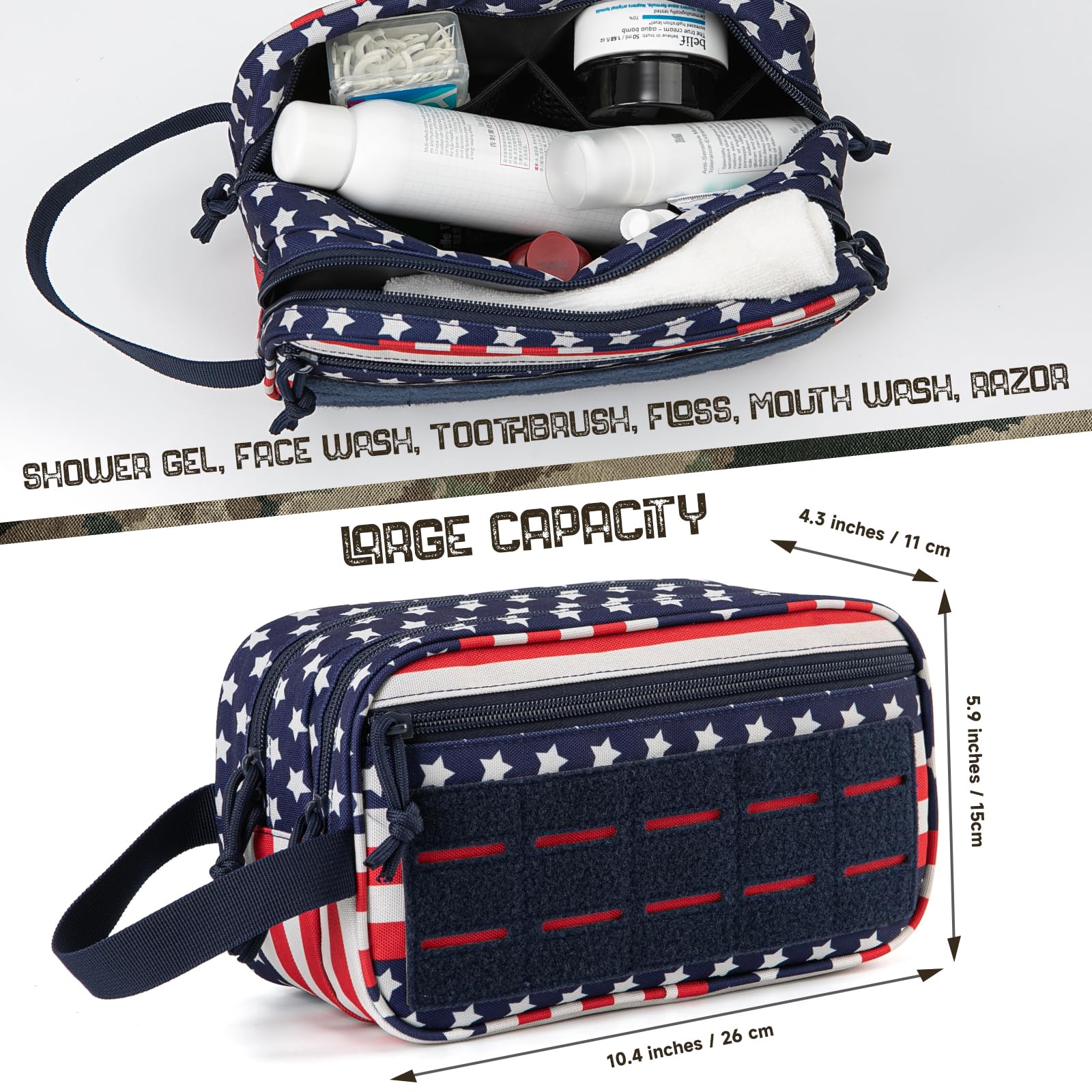 QT&QY tactical toiletry bag side carry handle for grab-and-go travel