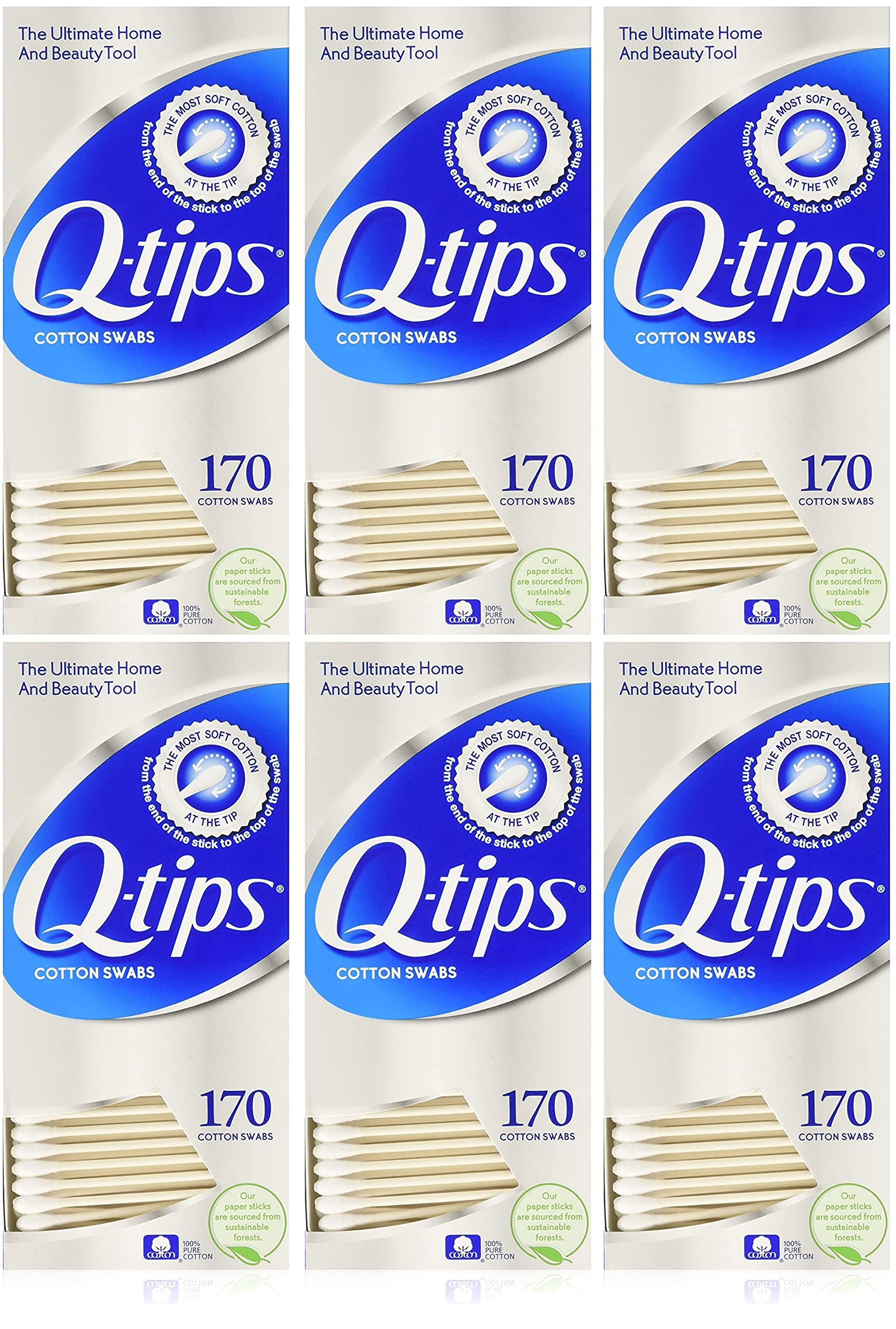 Q-tips cotton swabs pack six count for gentle cleaning and baby care tasks at home