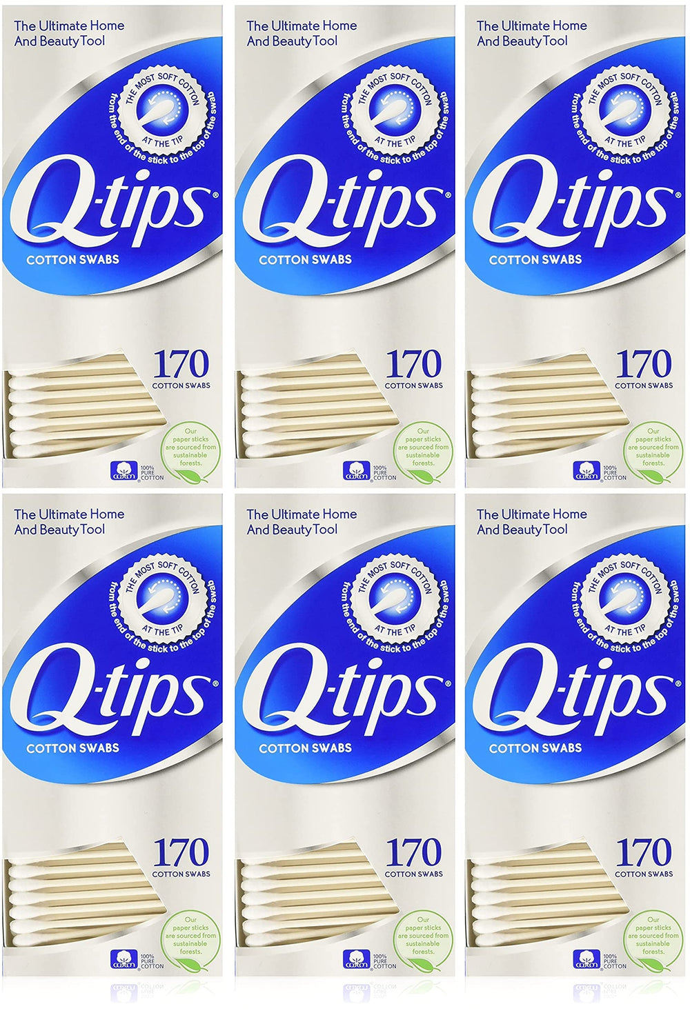 Q-tips cotton swabs pack six count for gentle cleaning and baby care tasks at home