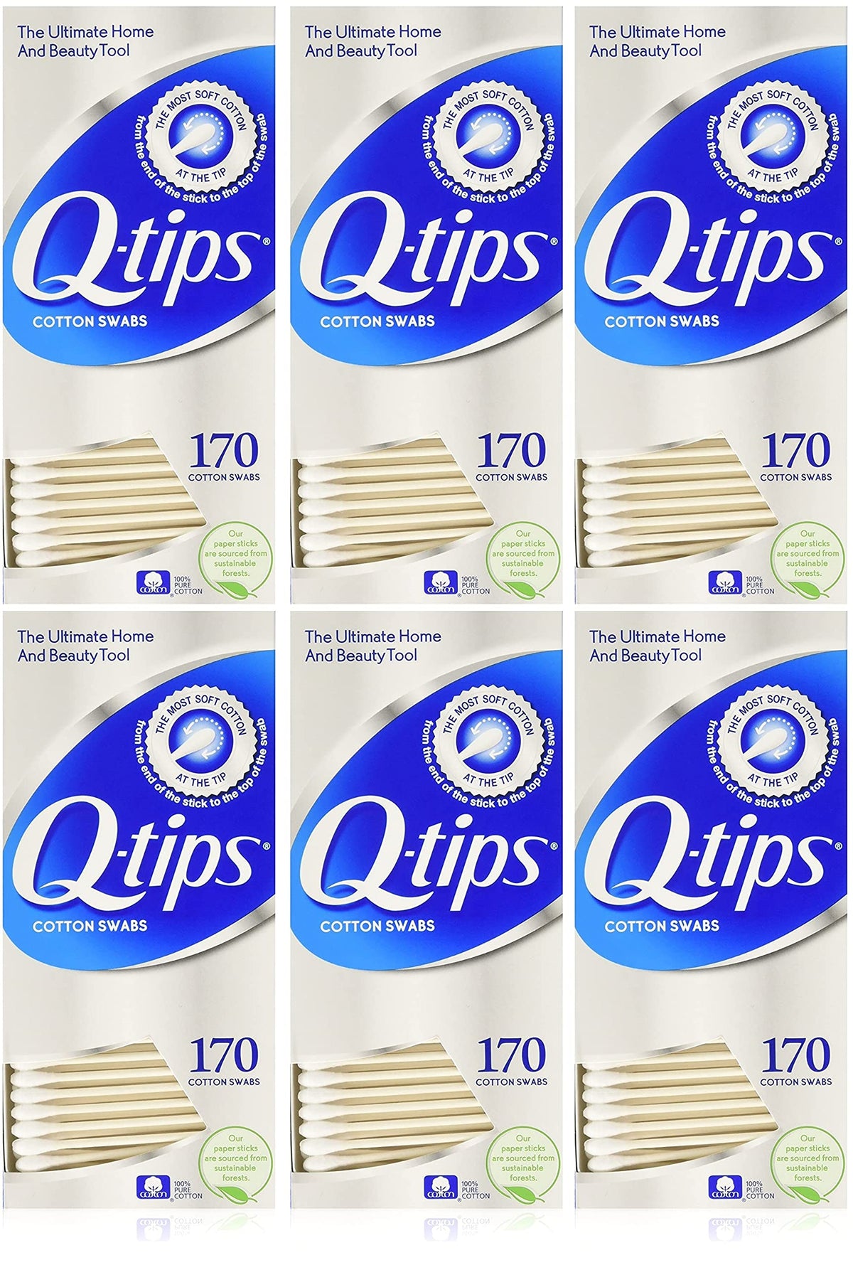 Q-tips cotton swabs pack six count for gentle cleaning and baby care tasks at home