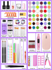 Quaferen 42-colors glitter powder ready for creative nail designs.