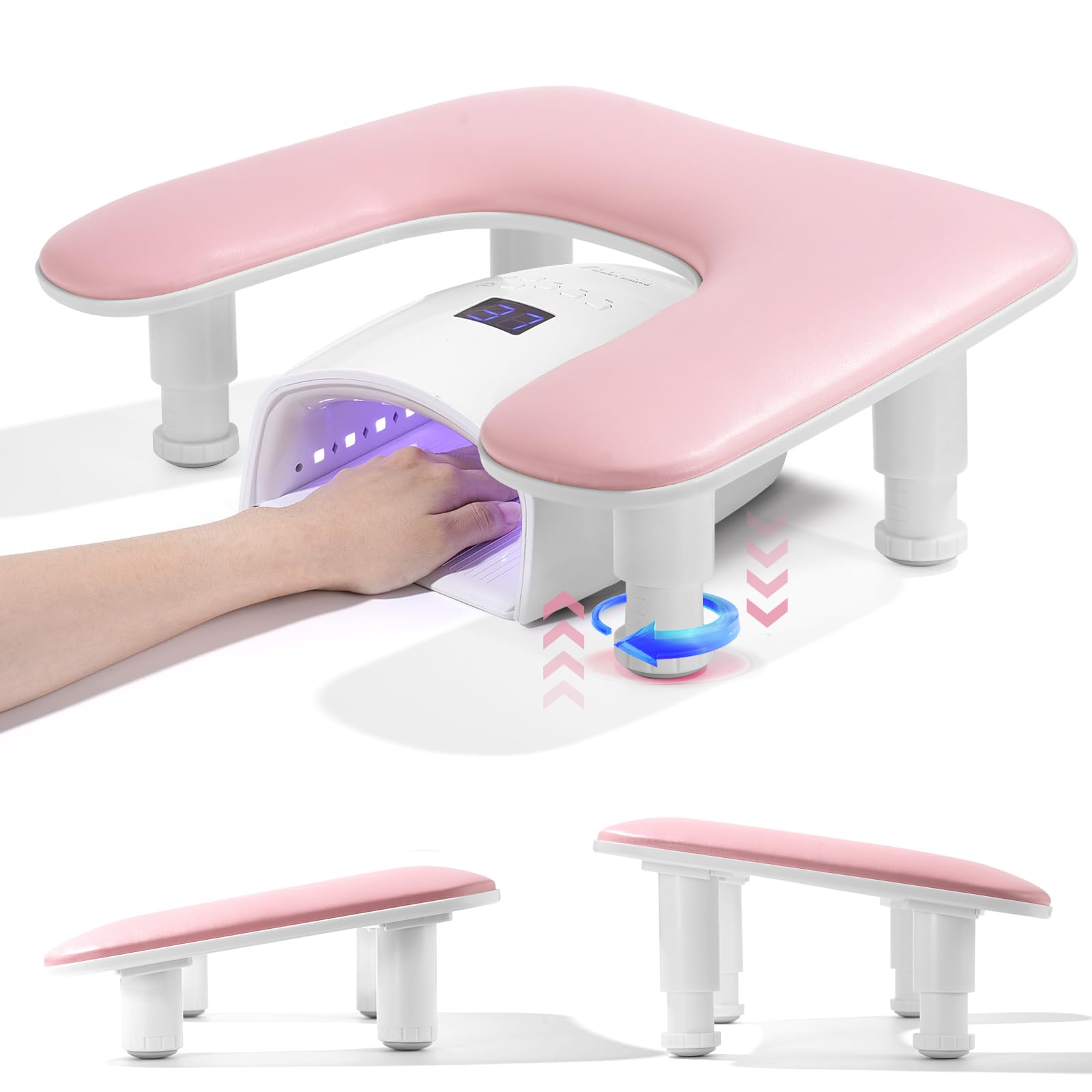 Quaferen Big Arm Rest for Nails 2nd Gen U-shaped pink ergonomic support for long sessions.