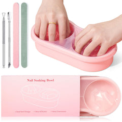 Quaferen dual nail soaking bowl outer view demonstrates two-hand soaking for efficiency.