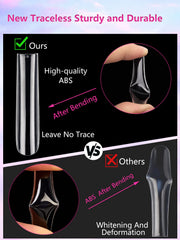 Quaferen full-cover clear nail tips no-C-curve providing clean seamless nail extensions