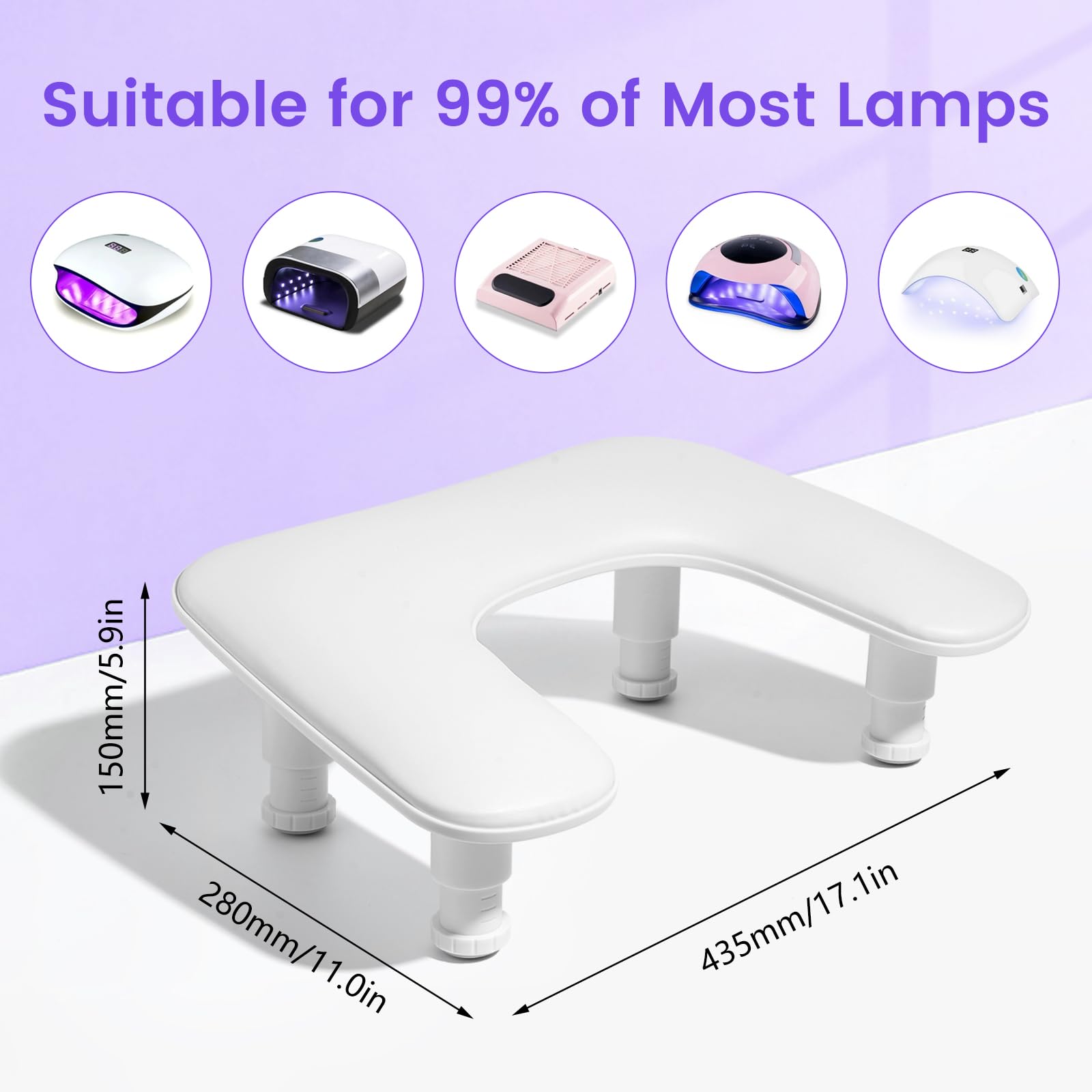 Quaferen hand rest with 15-degree ergonomic angle supports shoulders during manicures.