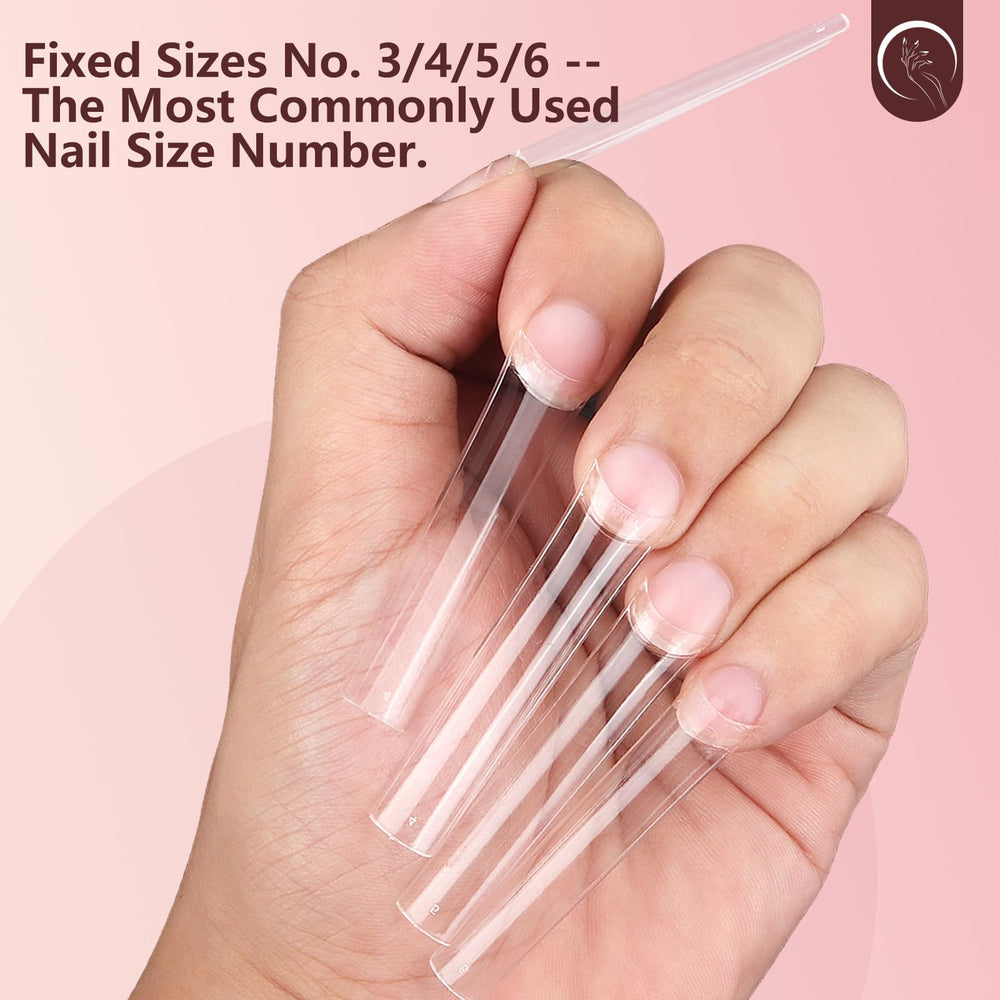 Quaferen XXL extra-long square tips in clear acrylic for dramatic nail extensions