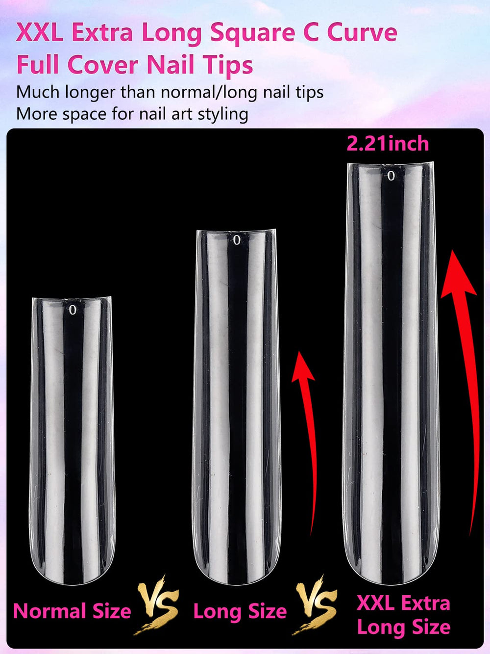 Quaferen XXXL tapered square nail tips emphasizing precise shape with subtle C-curve