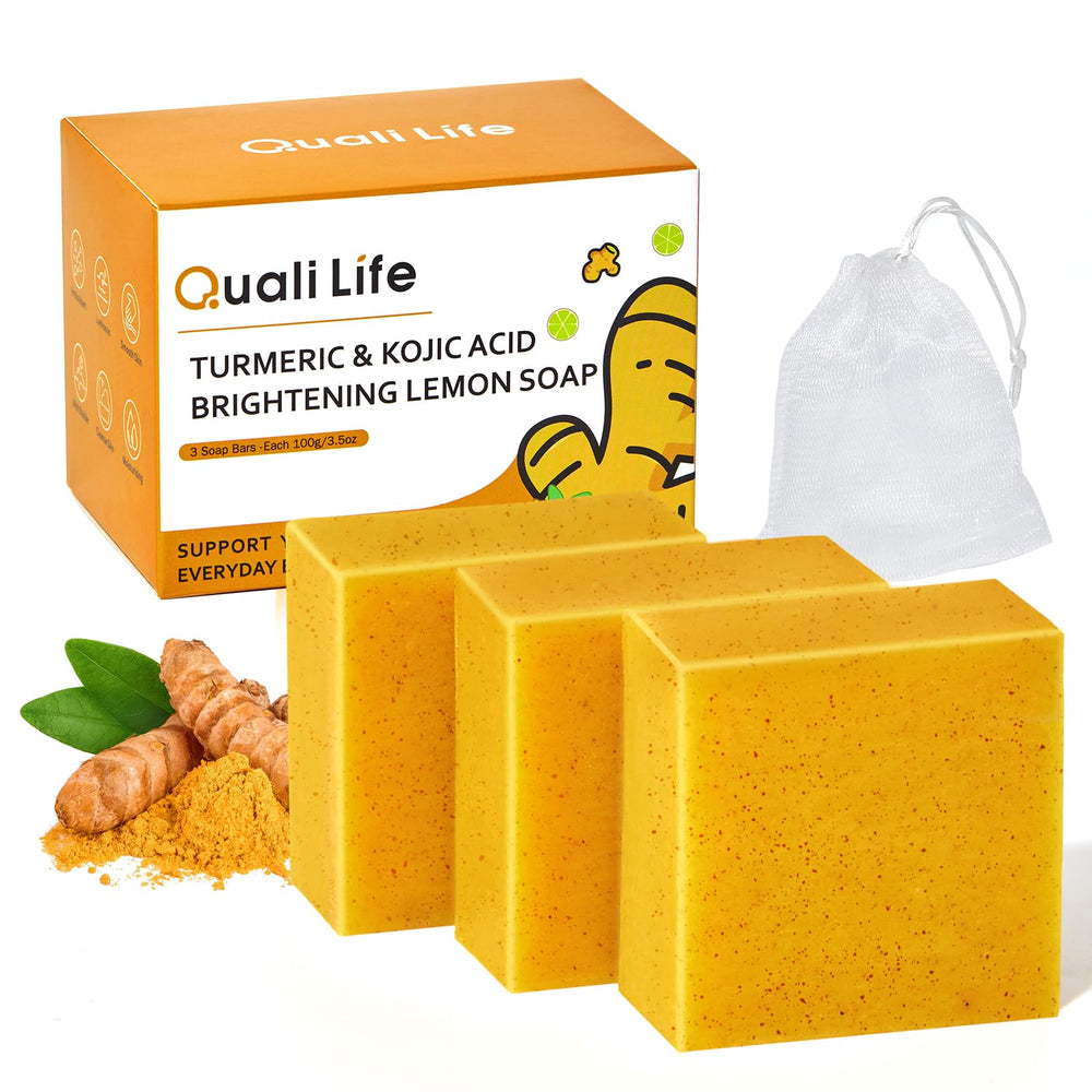 QualiLife Kojic turmeric soap bar pack front view for brightening skincare routine