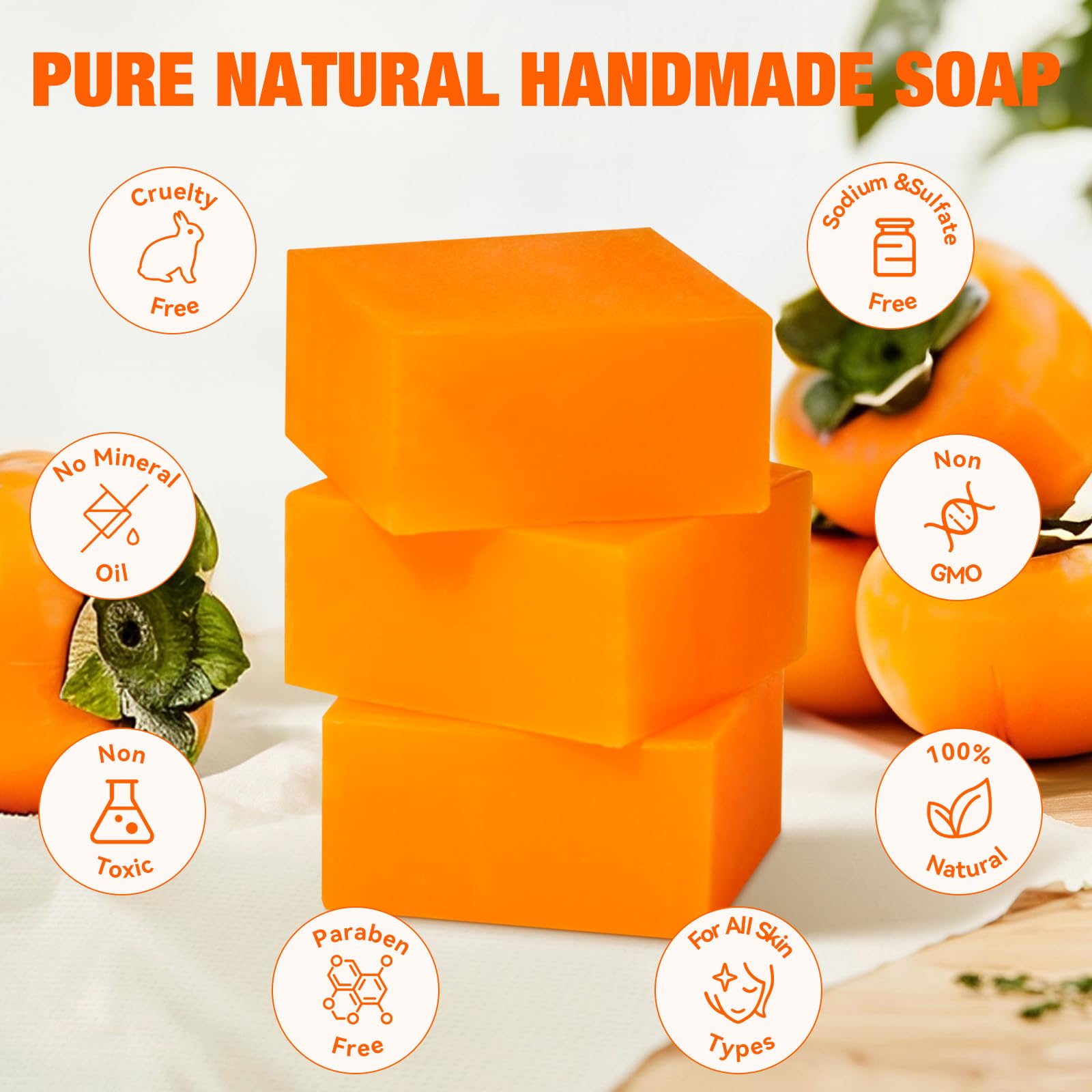 QualiLife persimmon soap bar face-cleanse close-up for gentle skin refreshment.