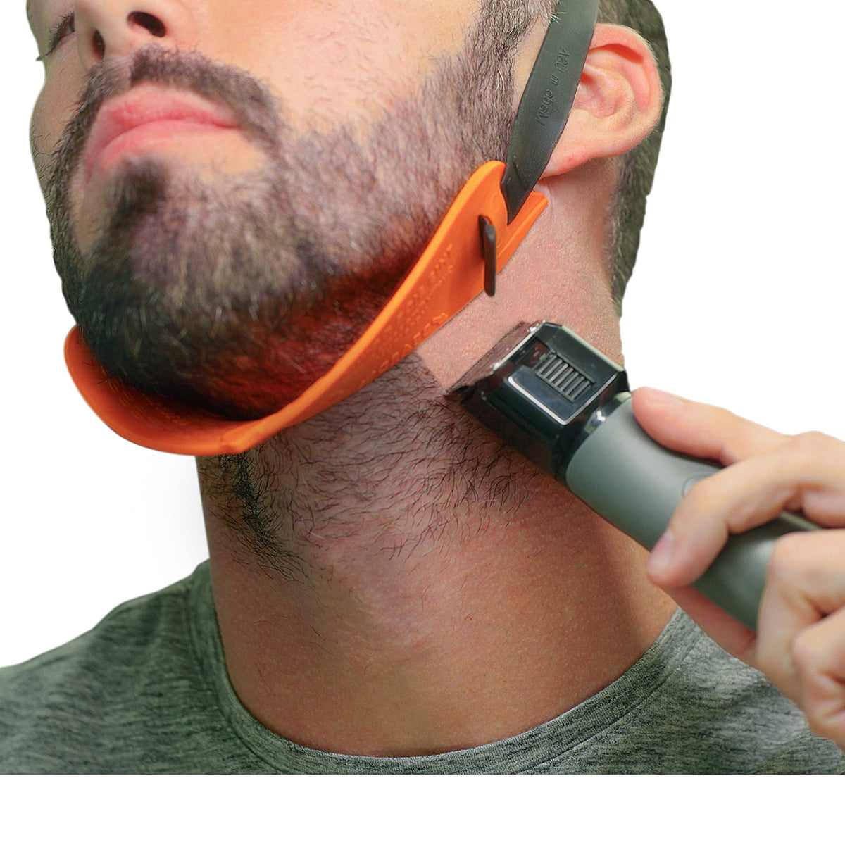 Quality Time beard neckline shaper guide demonstrates precise DIY trimming for sharp necklines.