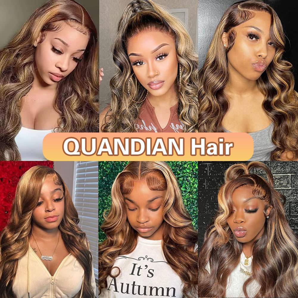 QUANDIAN 28-inch 13x6 ombre lace front wig honey blonde color for vibrant style