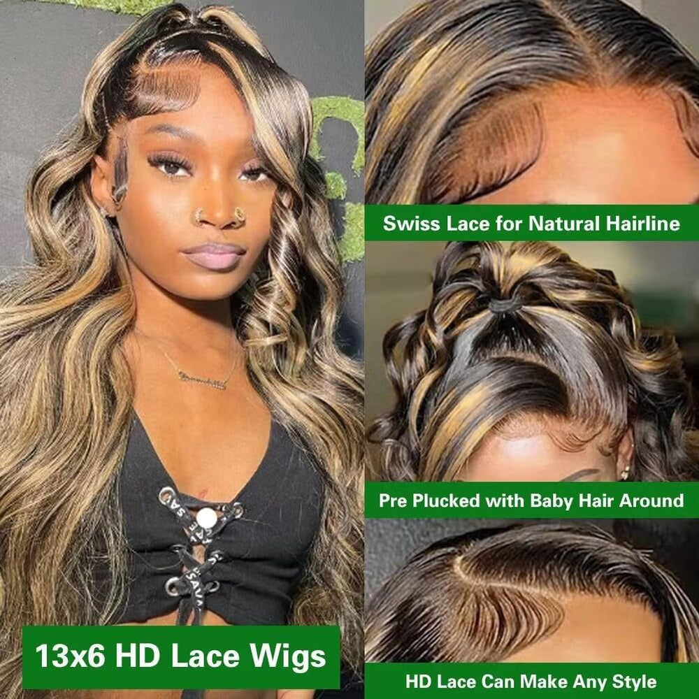 QUANDIAN body-wave 180-density wig top view emphasizes fullness and movement.