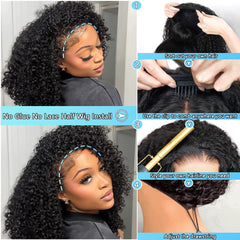 QUANDIAN kinky curly half wig drawstring adjustment demonstrates quick, secure wear
