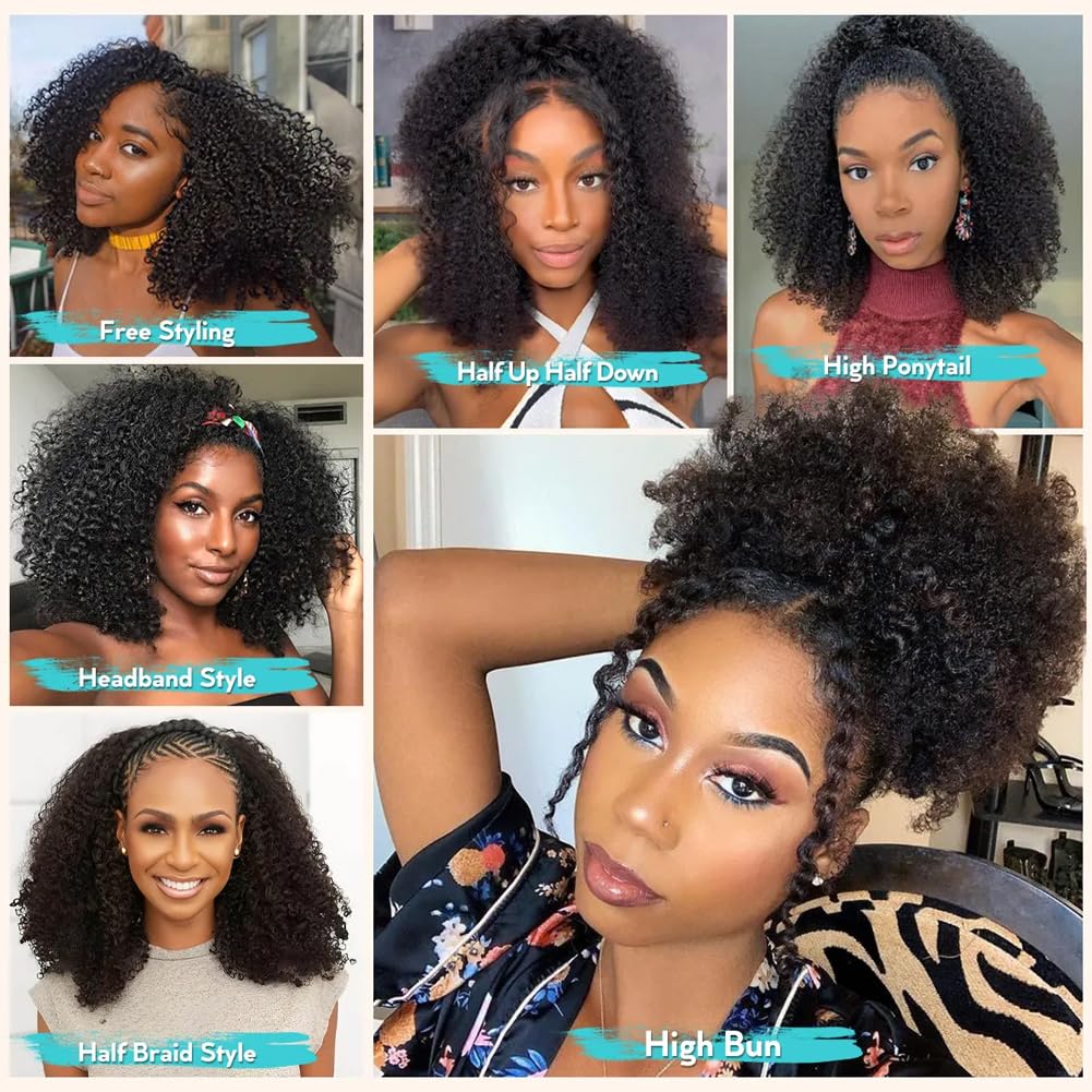 QUANDIAN kinky curly half wig with four combs ensures stable style