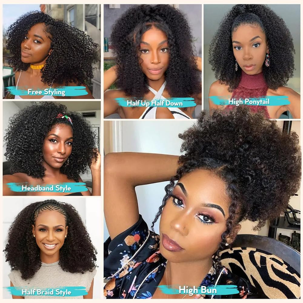 QUANDIAN kinky curly half wig with four combs ensures stable style