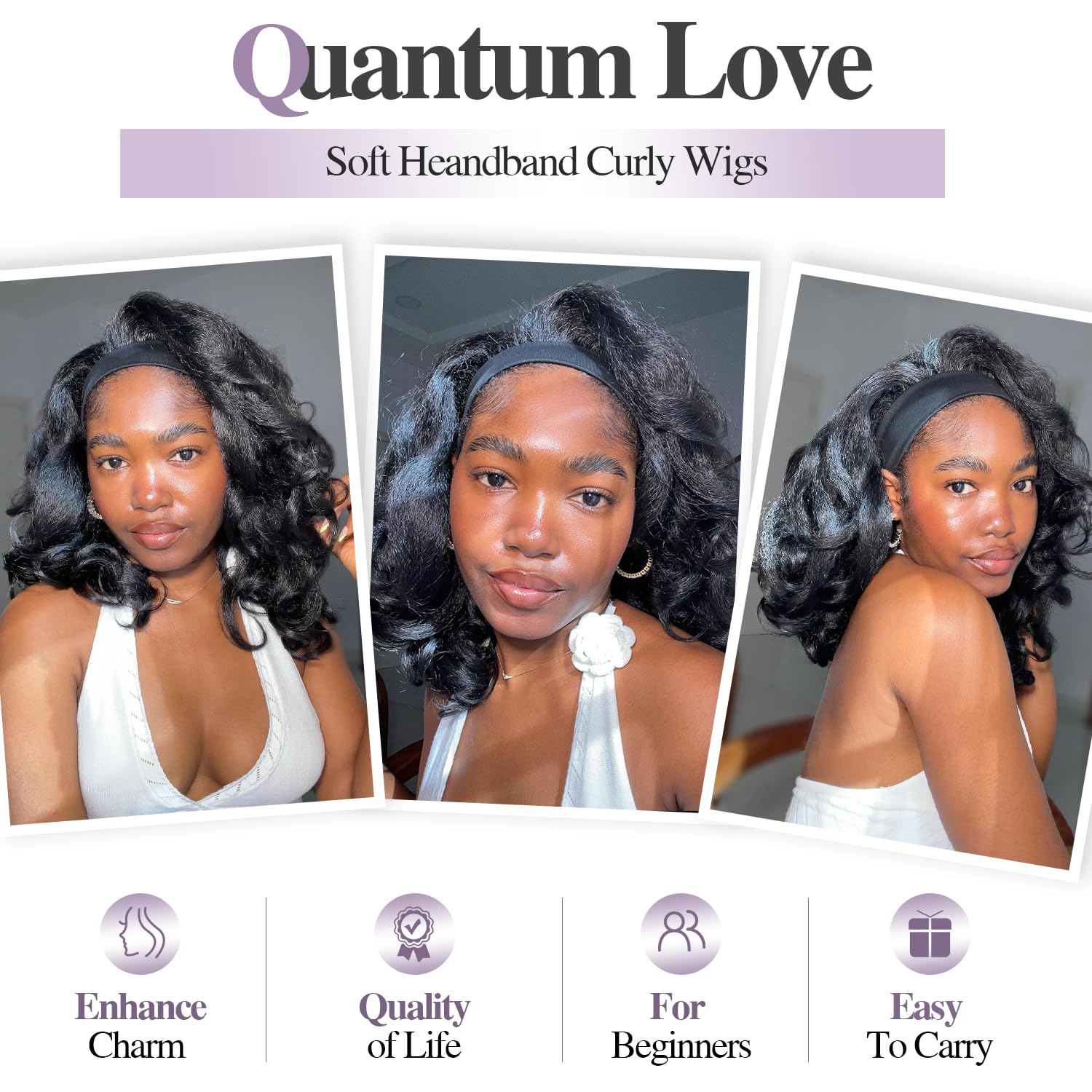 Quantum Love curly ends synthetic wig showcases soft texture suitable for everyday looks.
