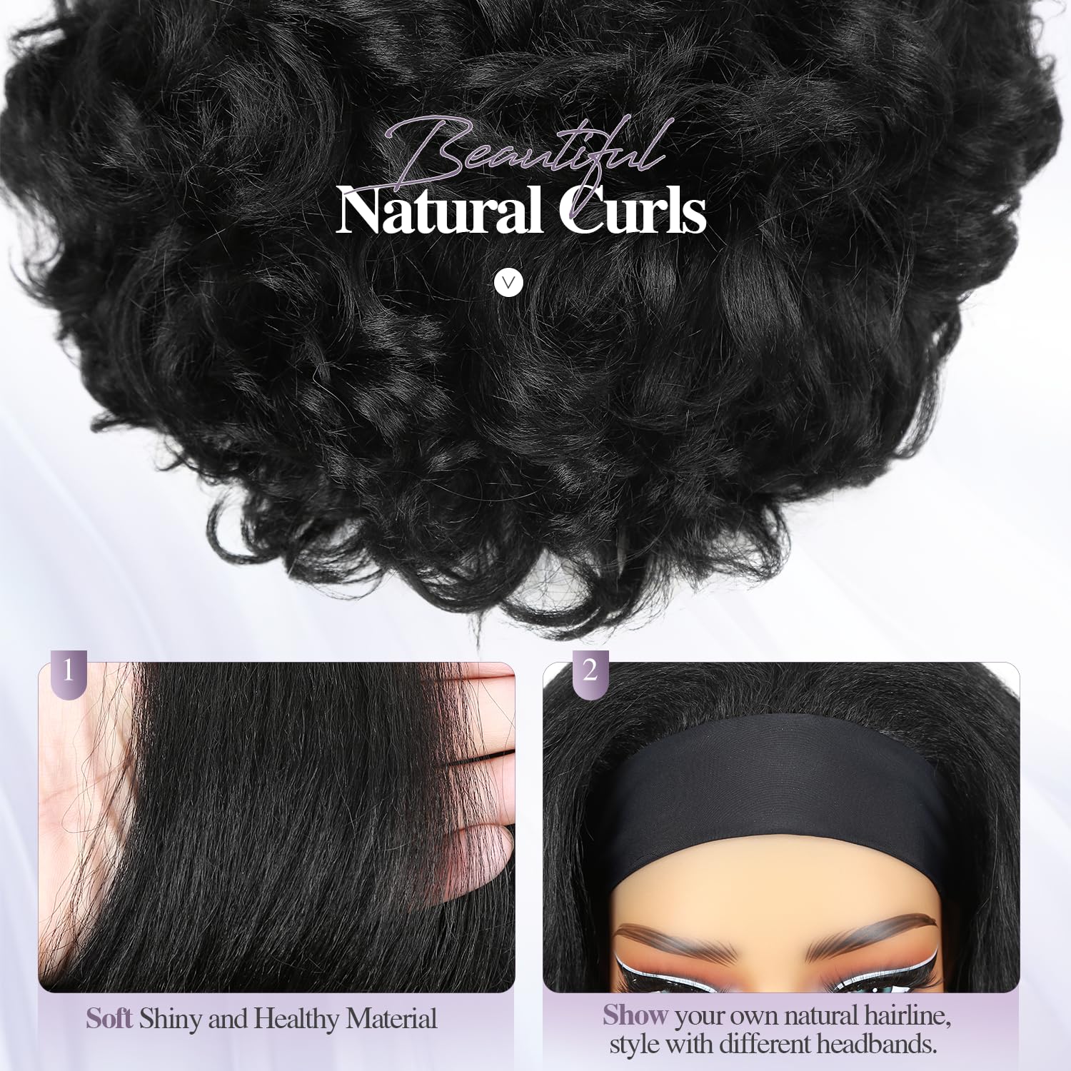 Quantum Love model-worn curly headband wig demonstrates natural volume and easy styling.