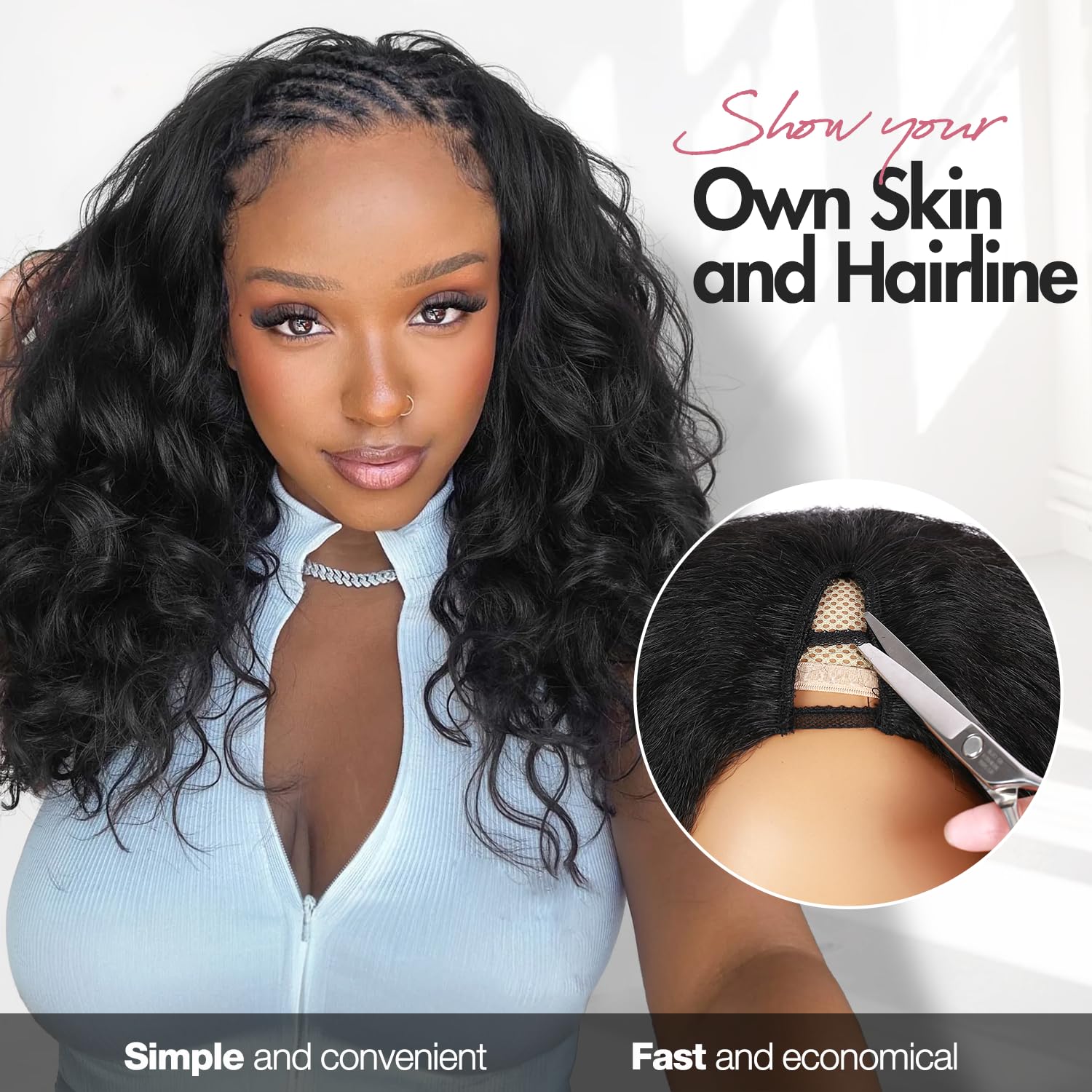 Quantum Love V Part Wig styling shows ponytail or bun compatibility
