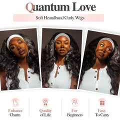 Quantum Love Yaki Curly Headband Wig back view demonstrating full-length curls and volume.