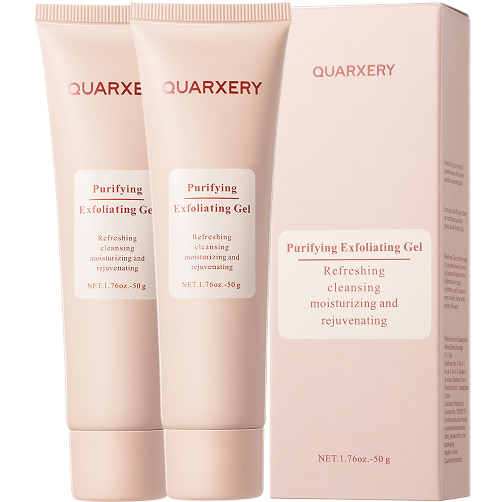 QUARXERY Purifying Exfoliating Gel bottle on shelf for a clean, refreshed complexion.