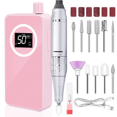 Qaucdlnd Nail Drill front view shows 50,000 RPM power for precise filing.