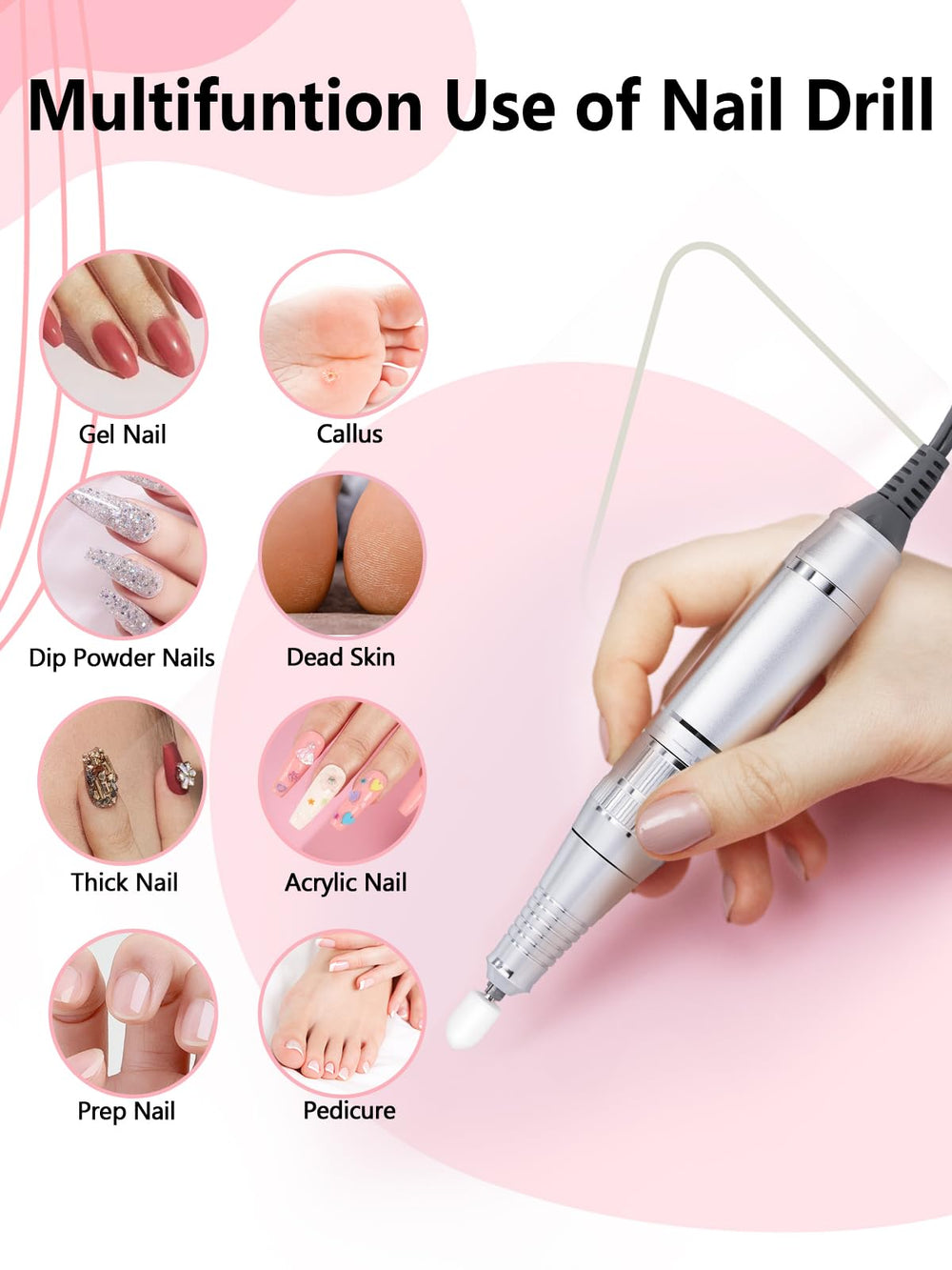 Qaucdlnd Nail Drill bidirectional rotation supports left- and right-handed use.