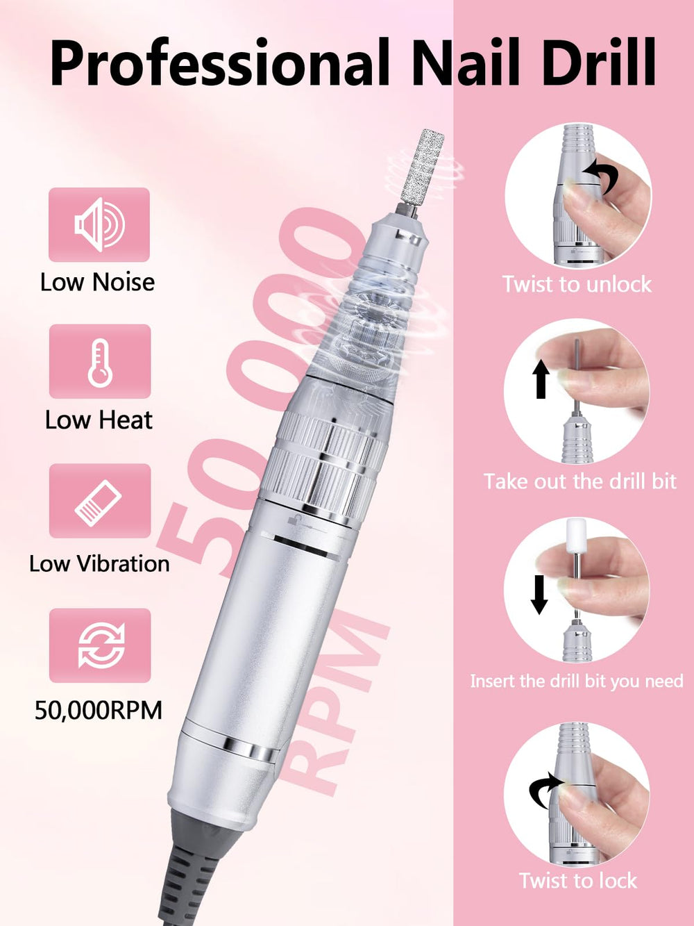Qaucdlnd Nail Drill ceramic bit in use enables efficient gel removal.