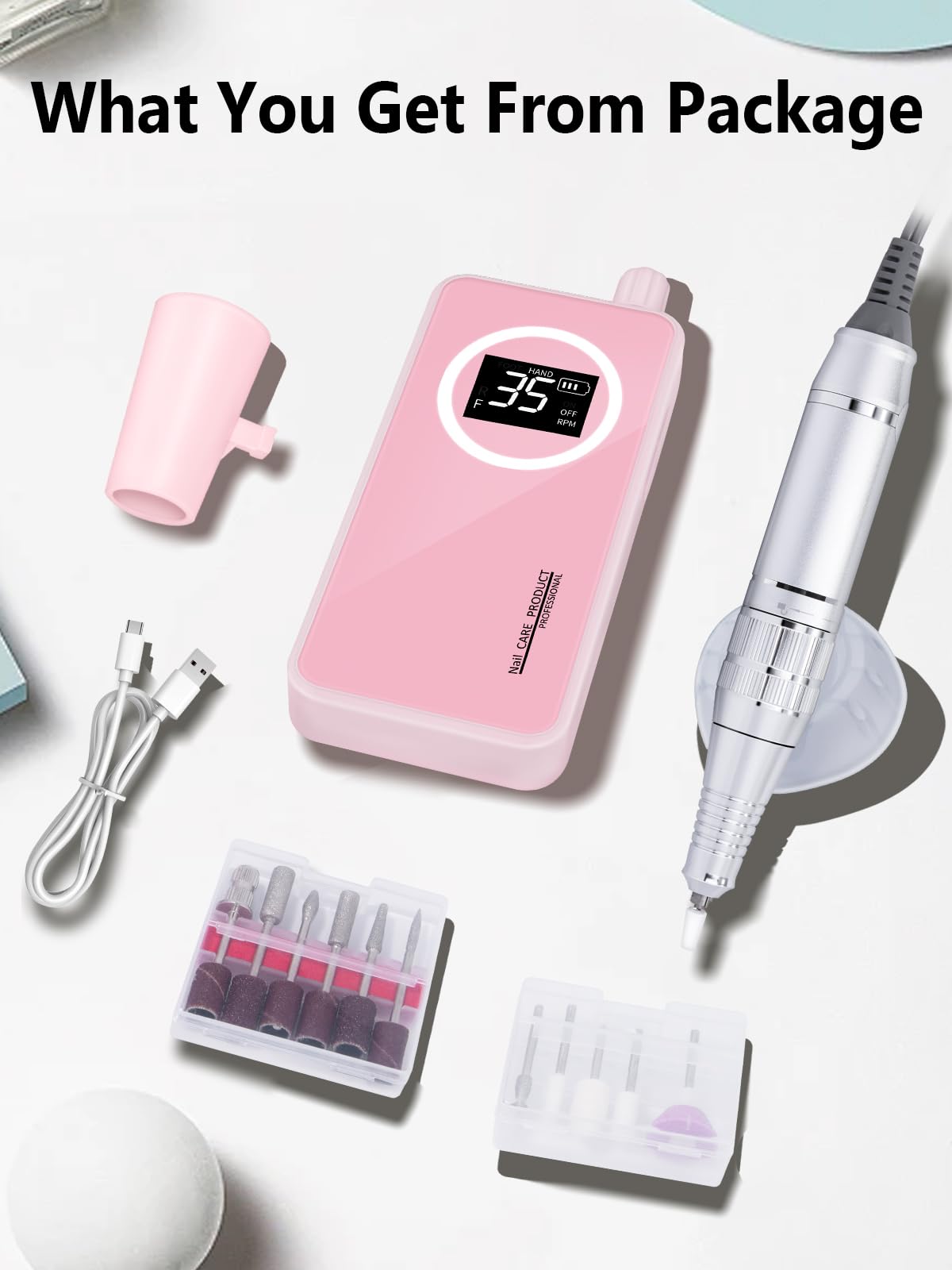 Qaucdlnd Nail Drill LCD display makes speed adjustments clear.