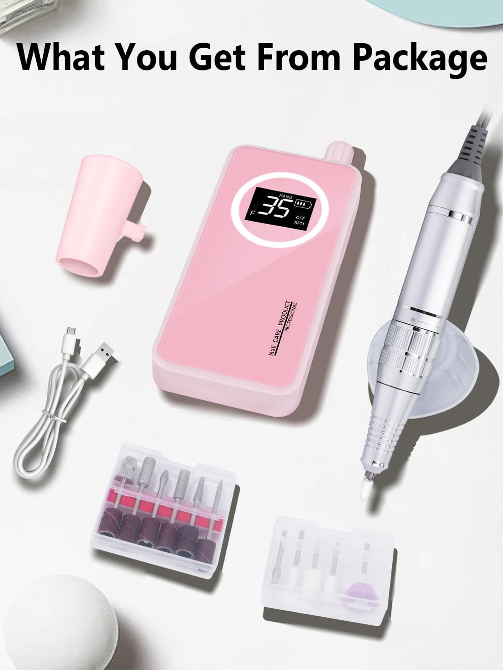Qaucdlnd Nail Drill LCD display makes speed adjustments clear.