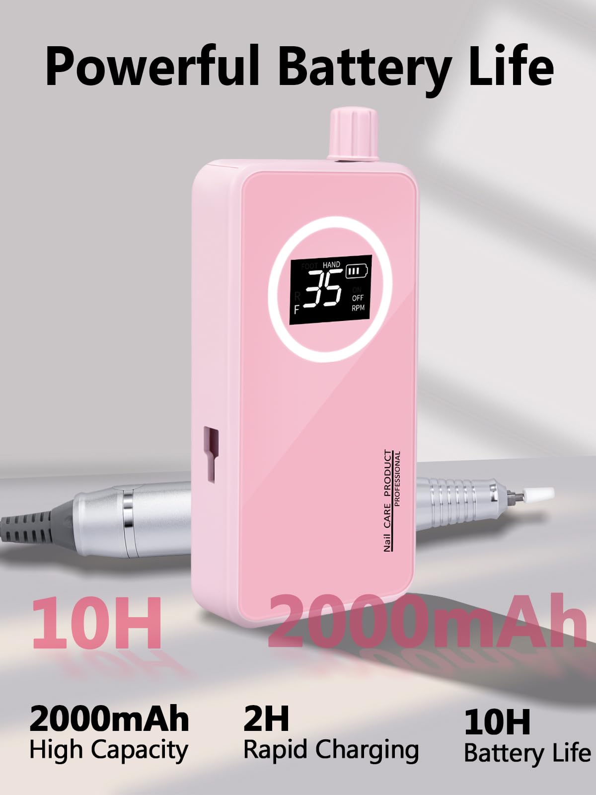 Qaucdlnd Nail Drill USB-C charging demonstrates quick and portable power.