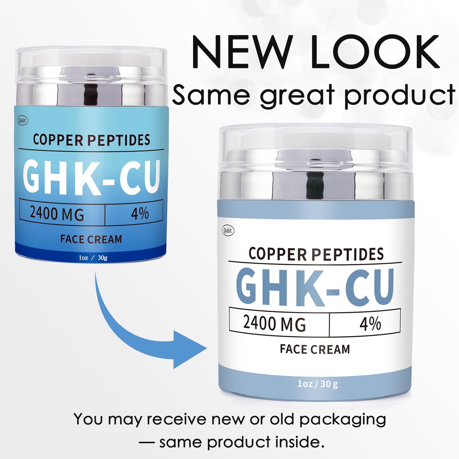 QUBIT GHK-Cu copper peptide bottle highlights peptide potency for all skin types