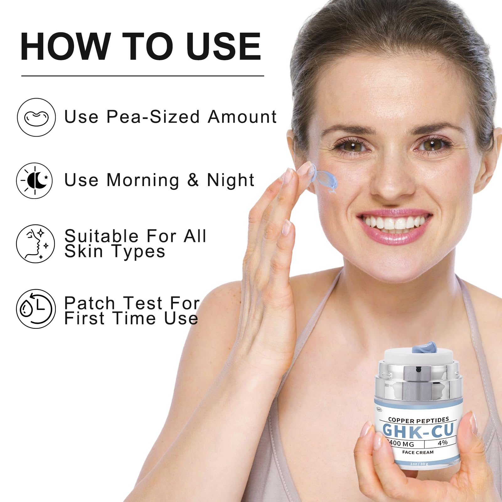 QUBIT GHK-Cu skin portrait emphasizes radiance and firmer-looking skin with regular use