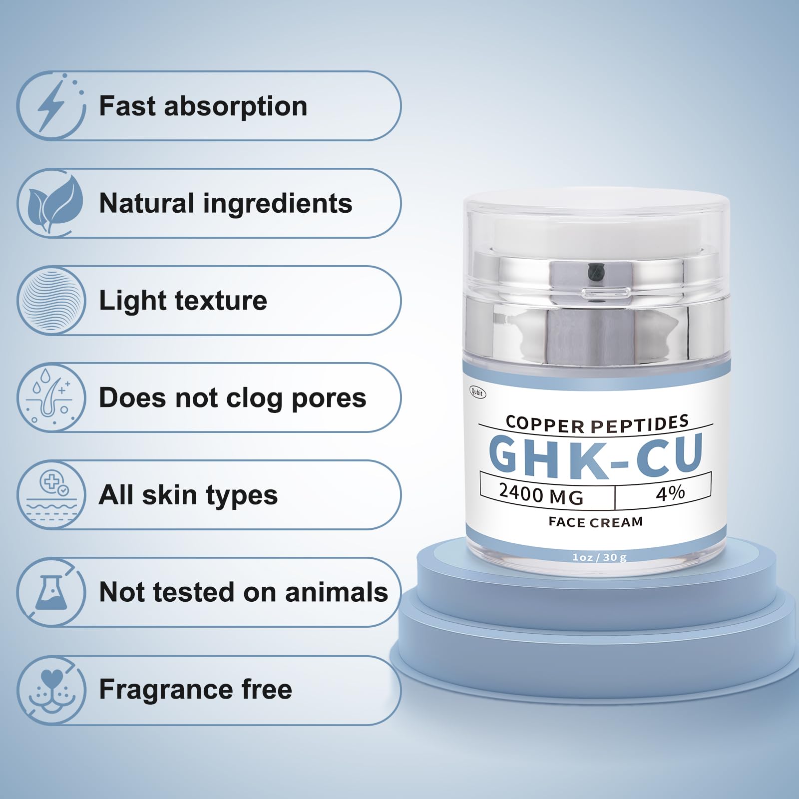 QUBIT GHK-Cu texture-application-demo shows smooth, non-greasy finish