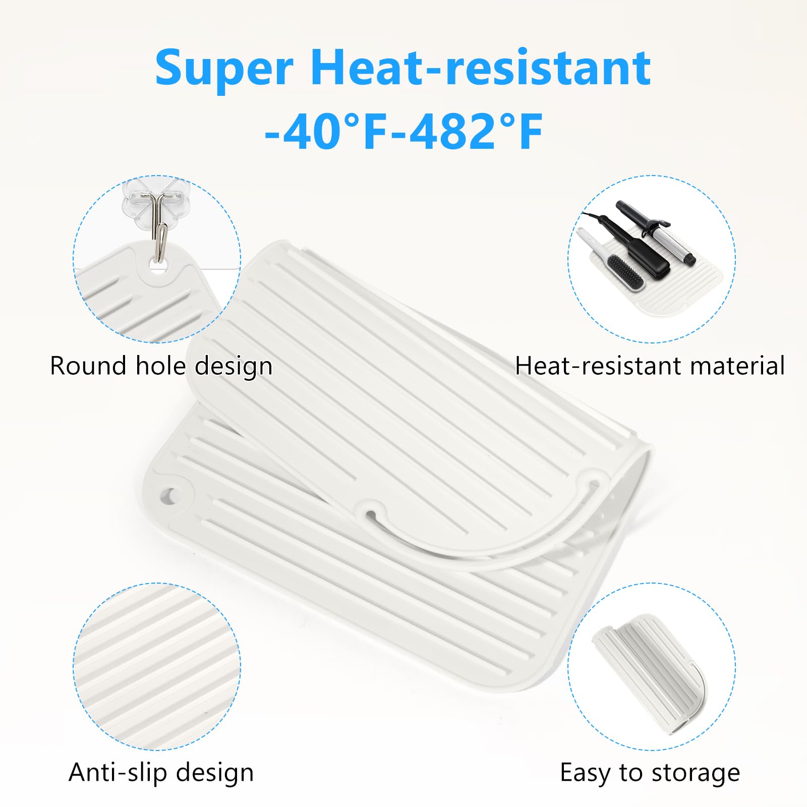 Quccefods curling iron mat on countertop protecting surfaces during heat styling