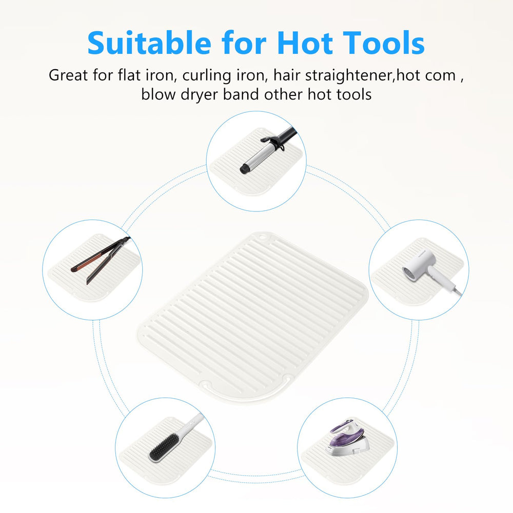 Quccefods curling iron mat used as vanity organizer for storage