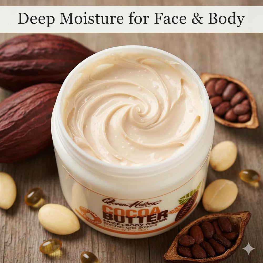Queen Helene Cocoa Butter Creme label close-up shows 3-pack packaging.