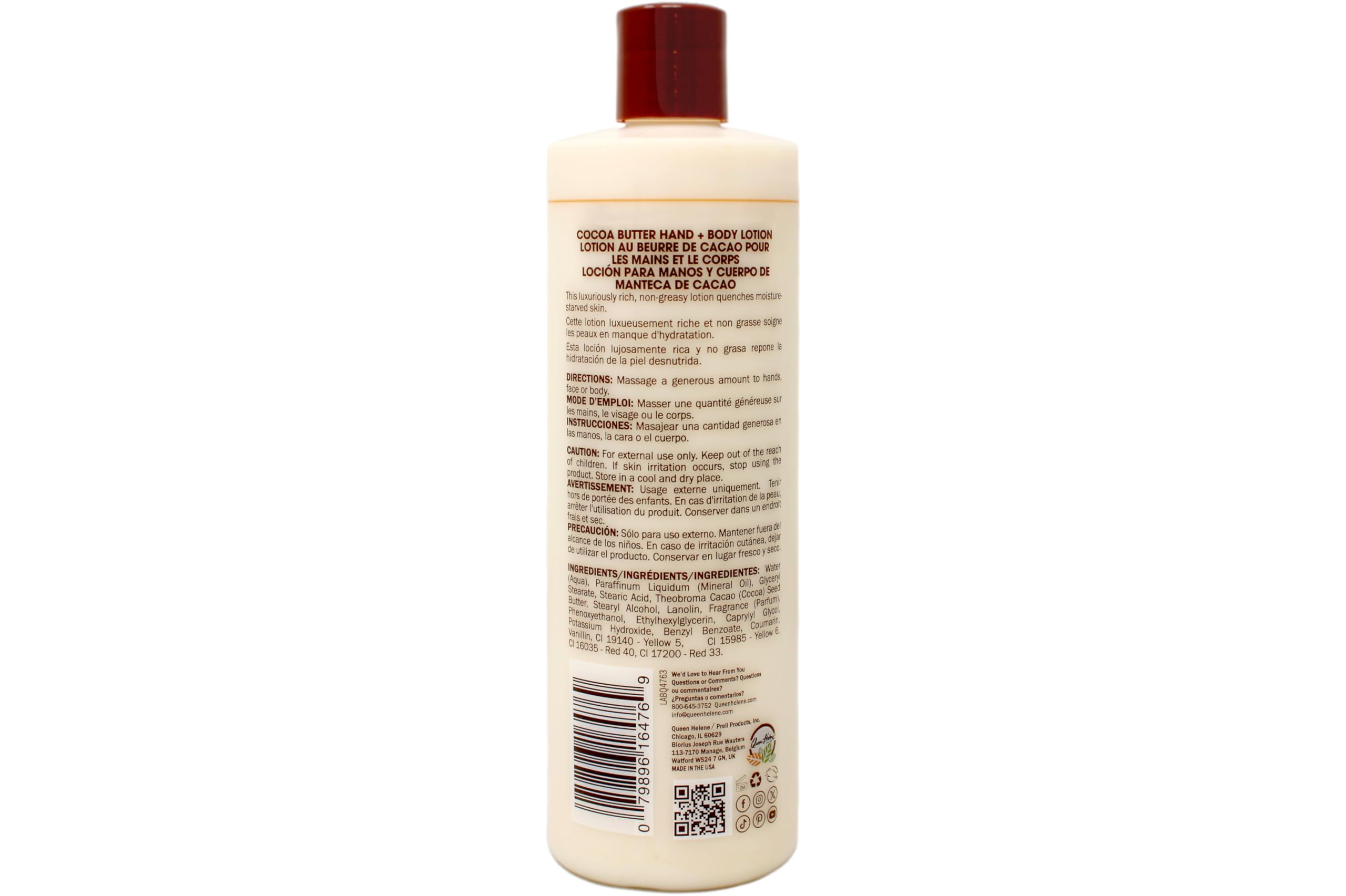 Queen Helene Cocoa Butter Lotion creamy texture closeup signals rich nourishment.