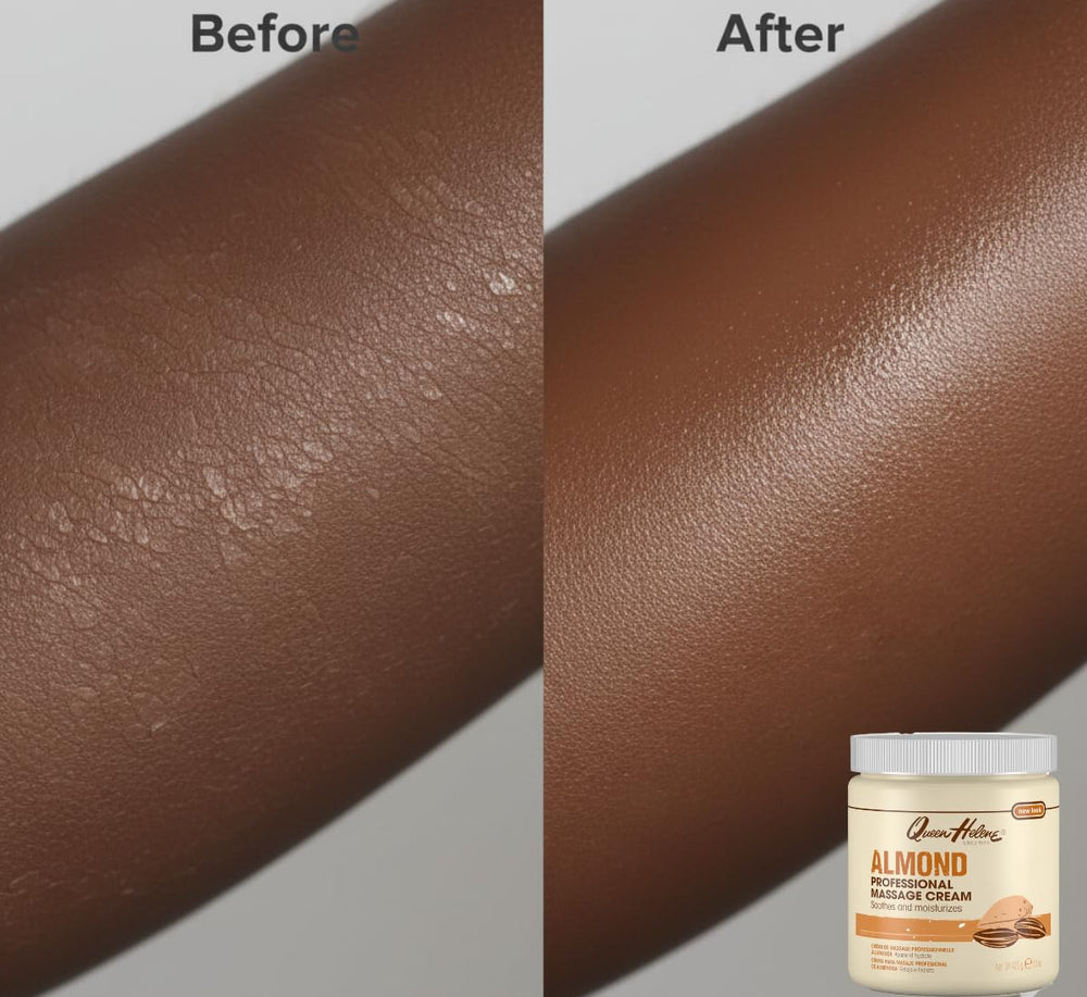 Queen Helene massage hands application demonstrates silky cream gliding onto skin during a session.