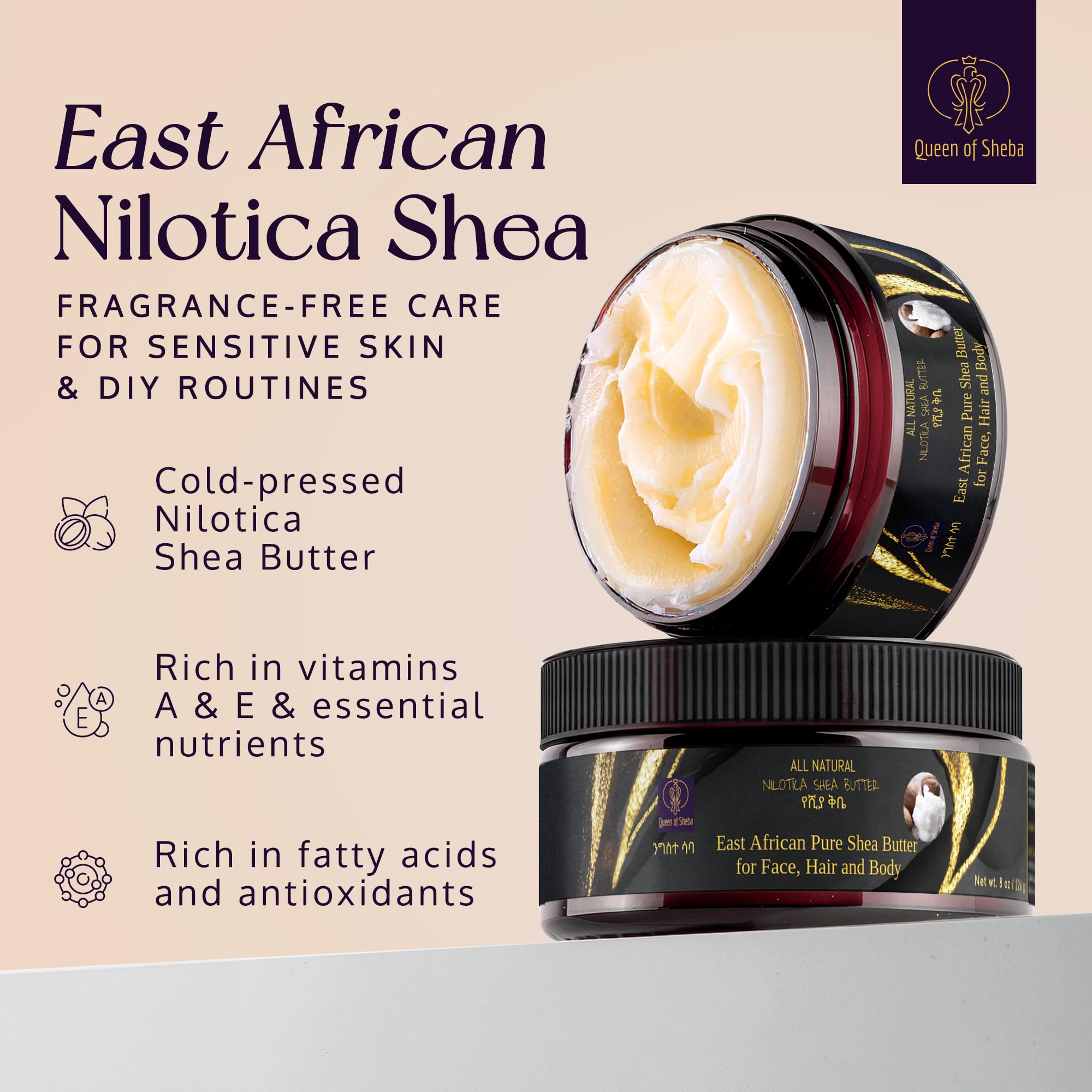 Queen of Shea unscented butter emphasizes pure formula without fragrances